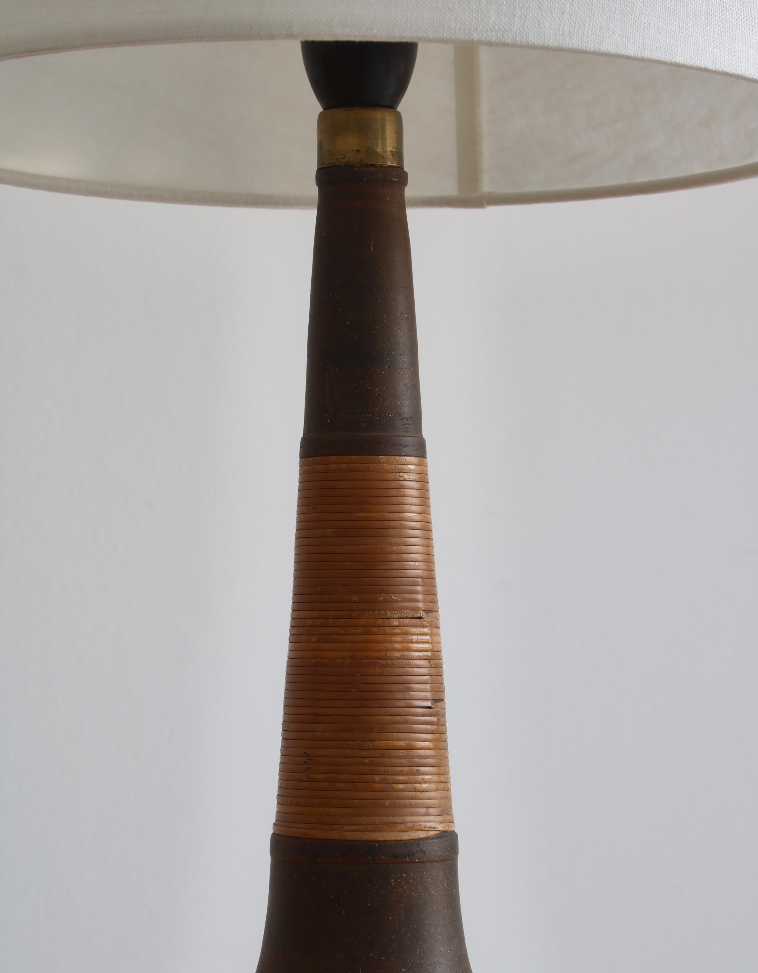 Pair of Handmade Ceramics & cane Table Lamps by Esben Klint & Kähler, 1960s 3