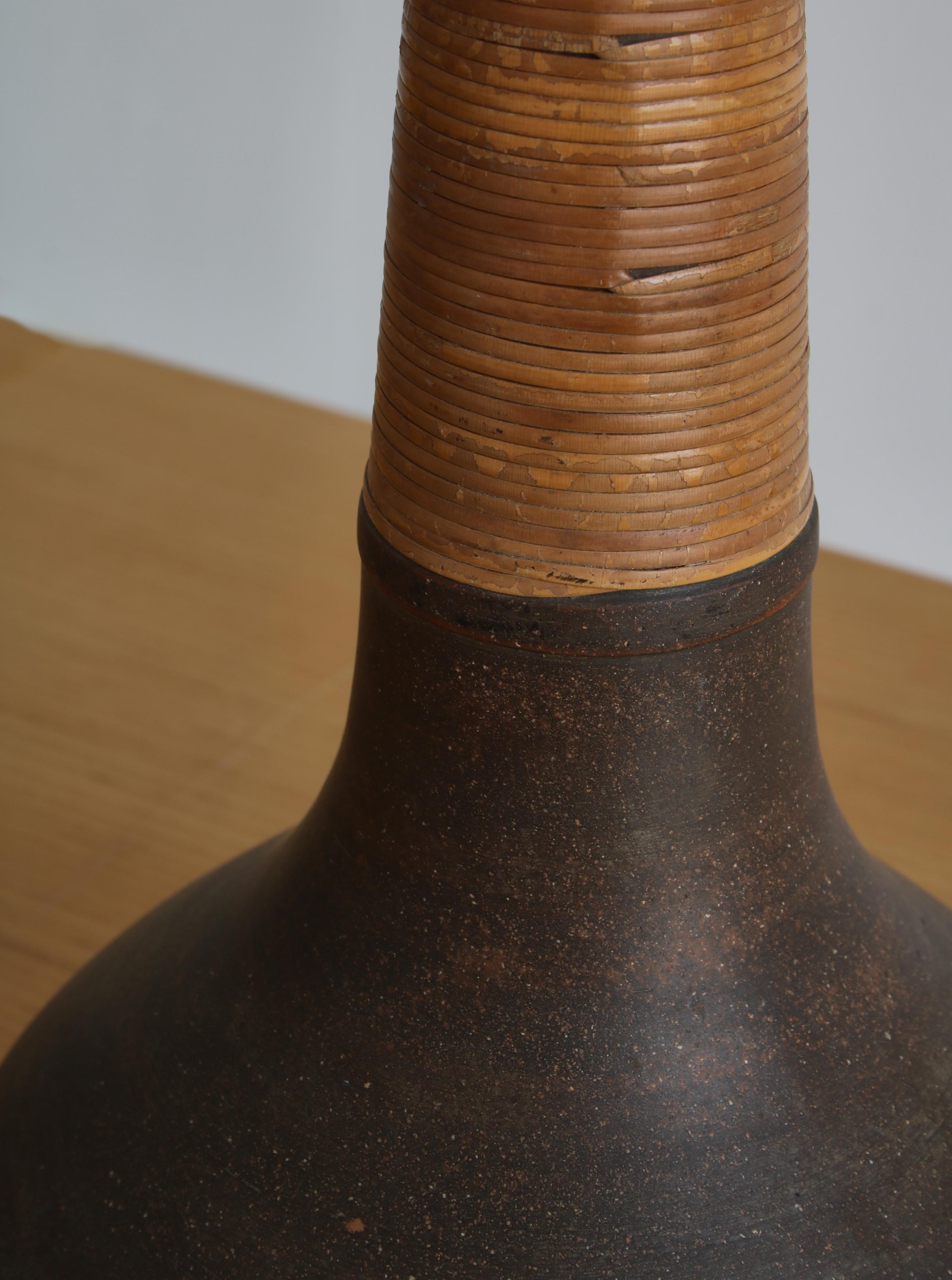Pair of Handmade Ceramics & cane Table Lamps by Esben Klint & Kähler, 1960s 4