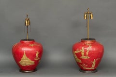 Pair of Handmade Parish Hadley Chinoiserie Decorated Lamps