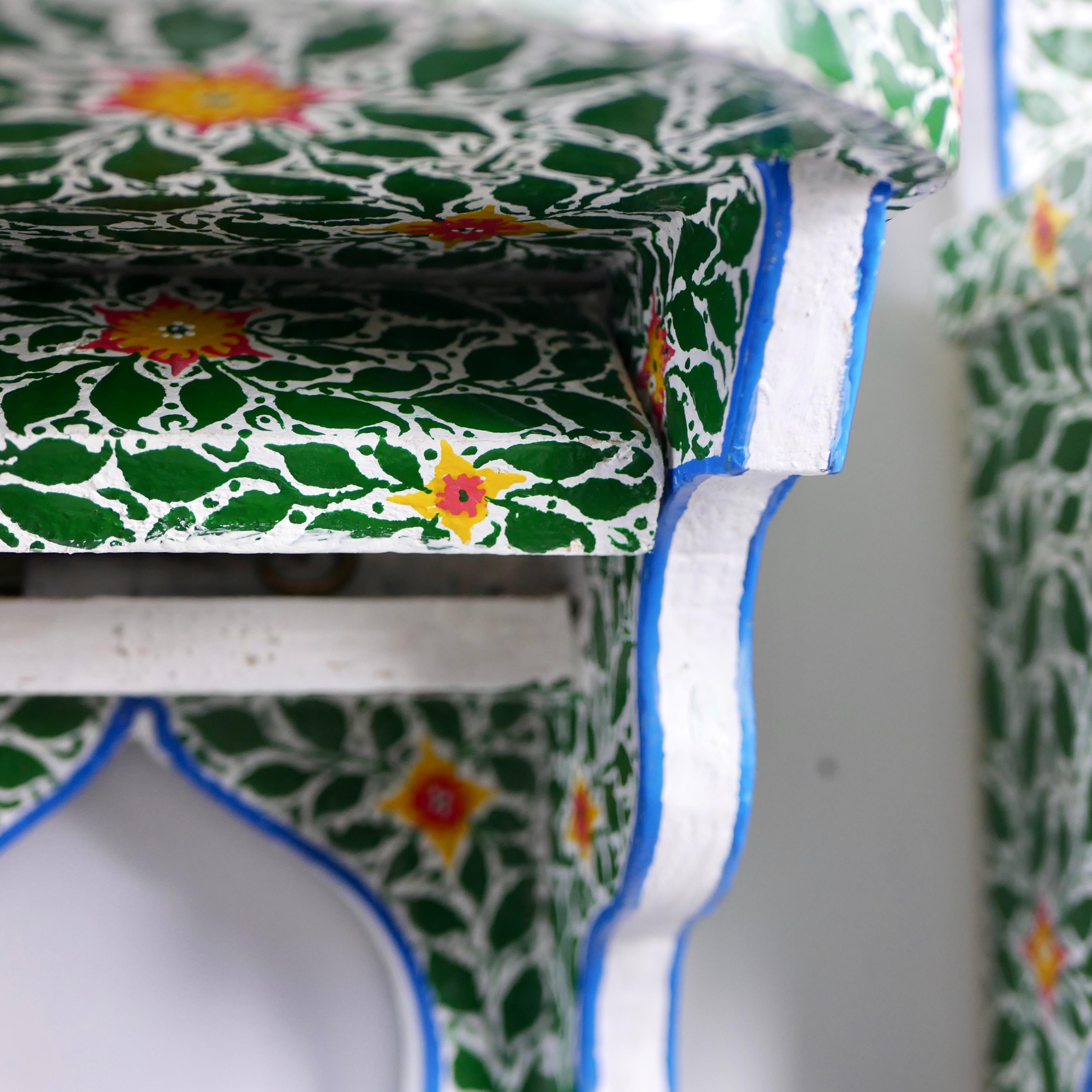Pair of handmade Folk Art Tunisian bedside tables or shelves For Sale 8