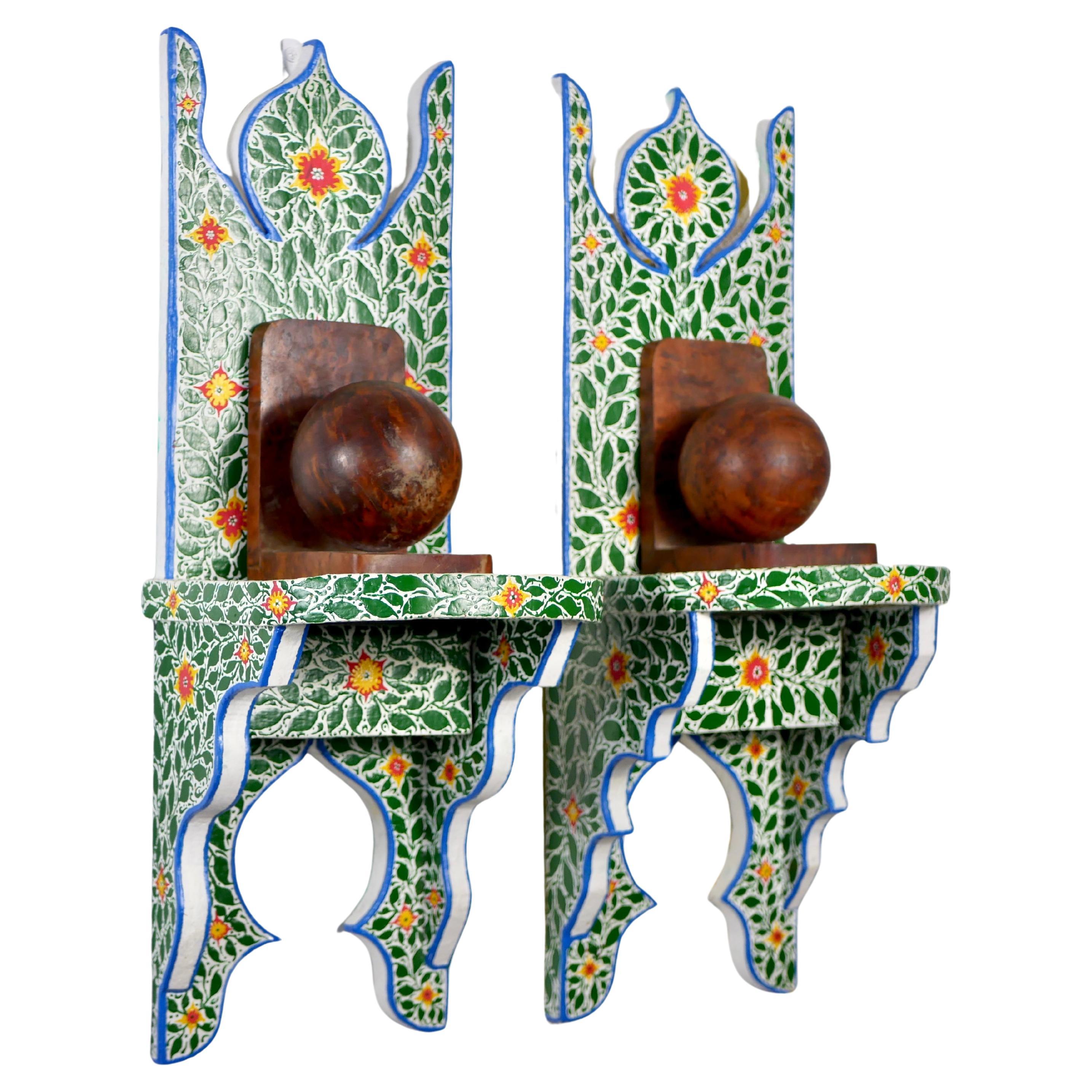 Adorable pair of bedside tables or shelves made in Tunisia and directly brought back from our last holidays there.
Carved wood and handpainted.
With a secret space for you to put your precious keys.
Would look perfect in a modern interior for a