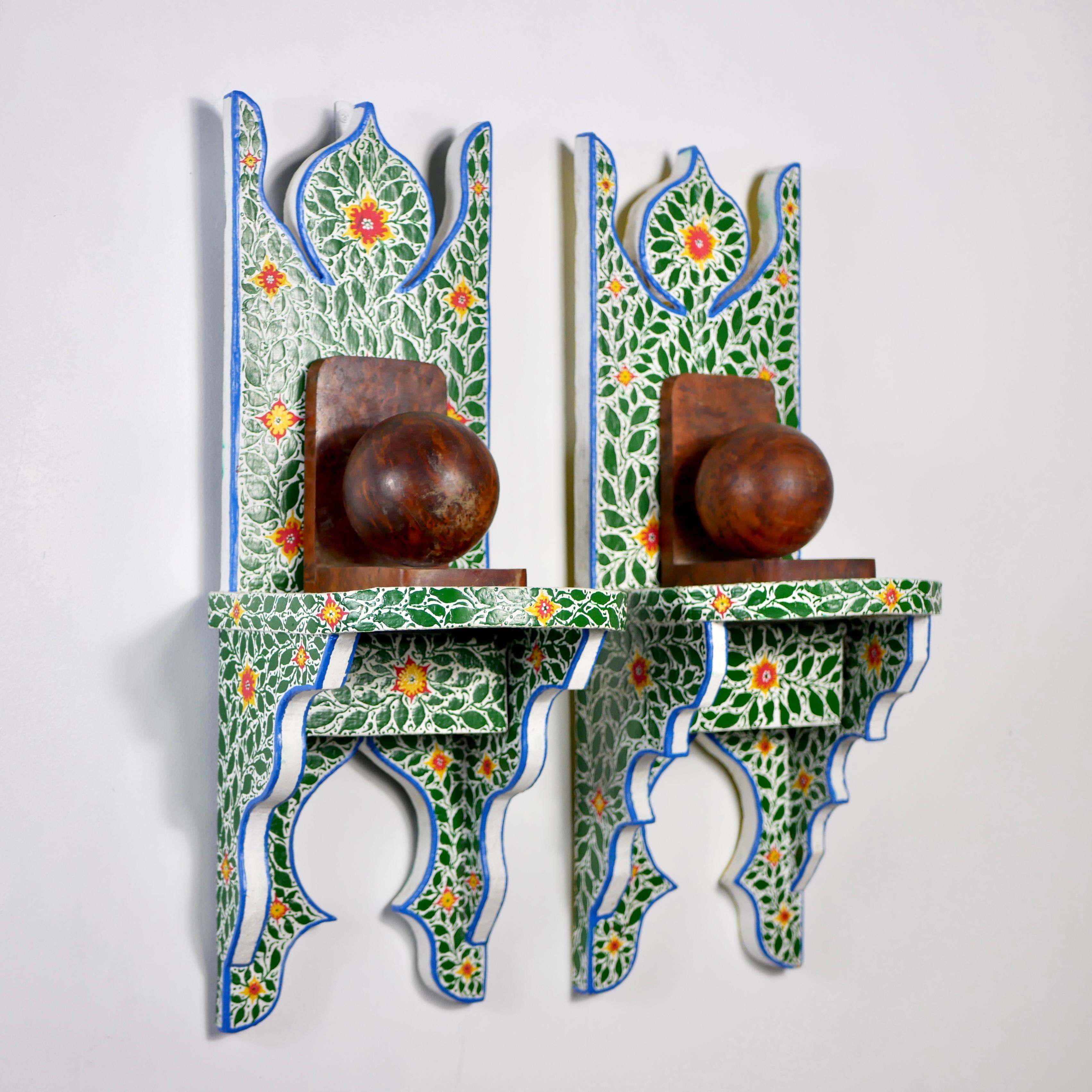 Pair of handmade Folk Art Tunisian bedside tables or shelves For Sale