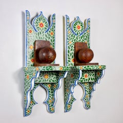 Retro Pair of handmade Folk Art Tunisian bedside tables or shelves