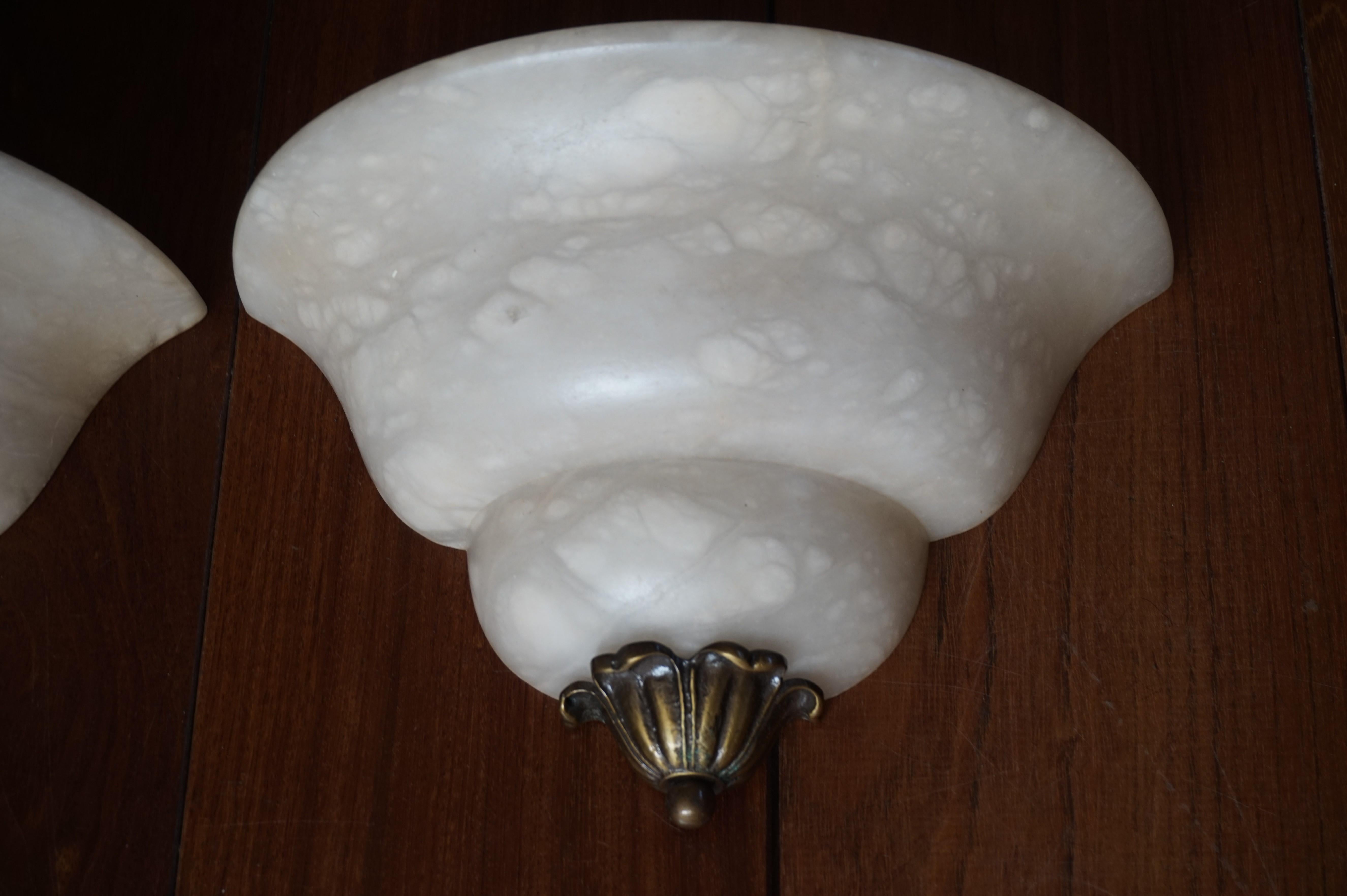 Pair of Handmade French Art Deco Style Alabaster & Bronze Sconces / Wall Lights 6