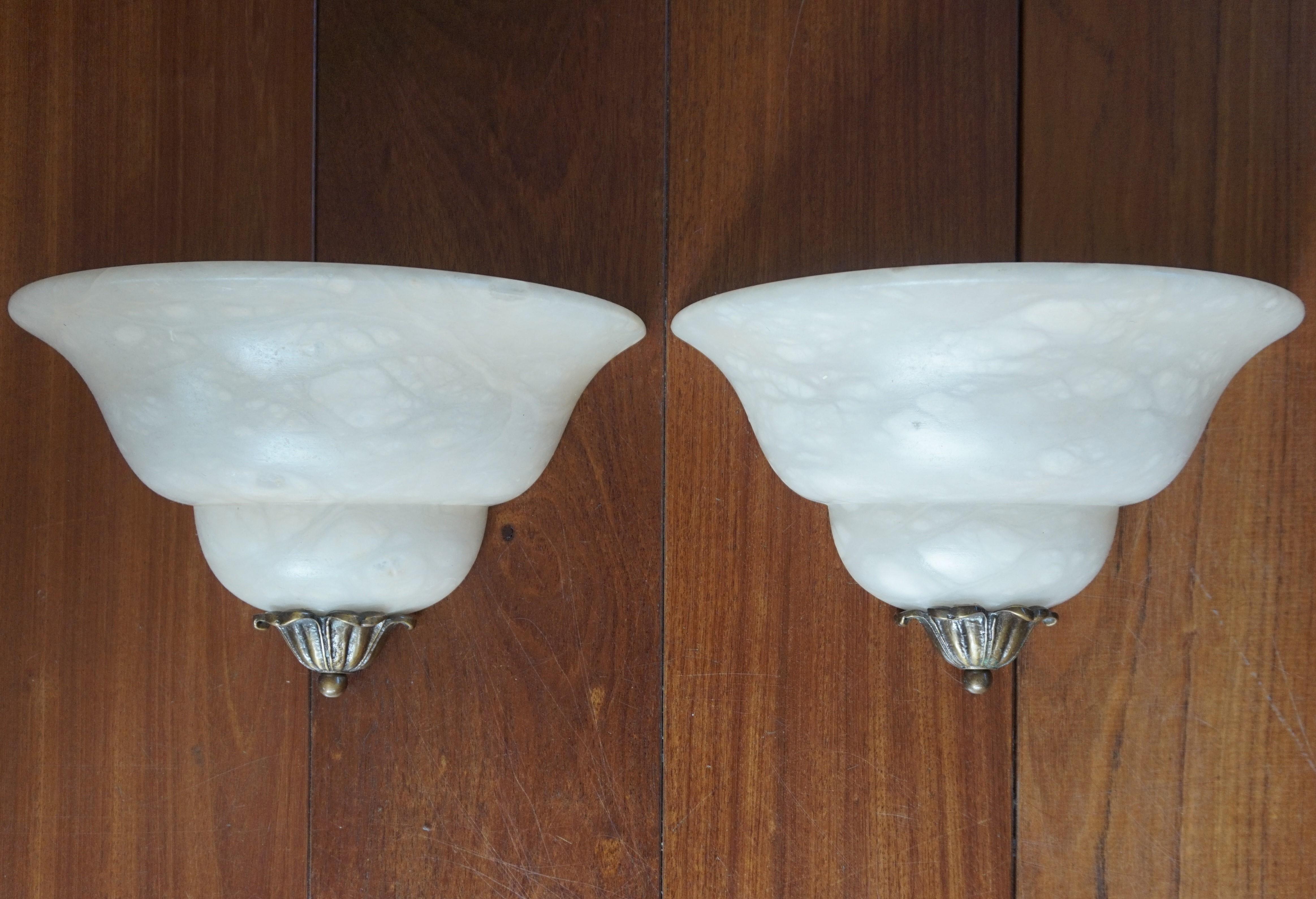 Pair of Handmade French Art Deco Style Alabaster & Bronze Sconces / Wall Lights 8