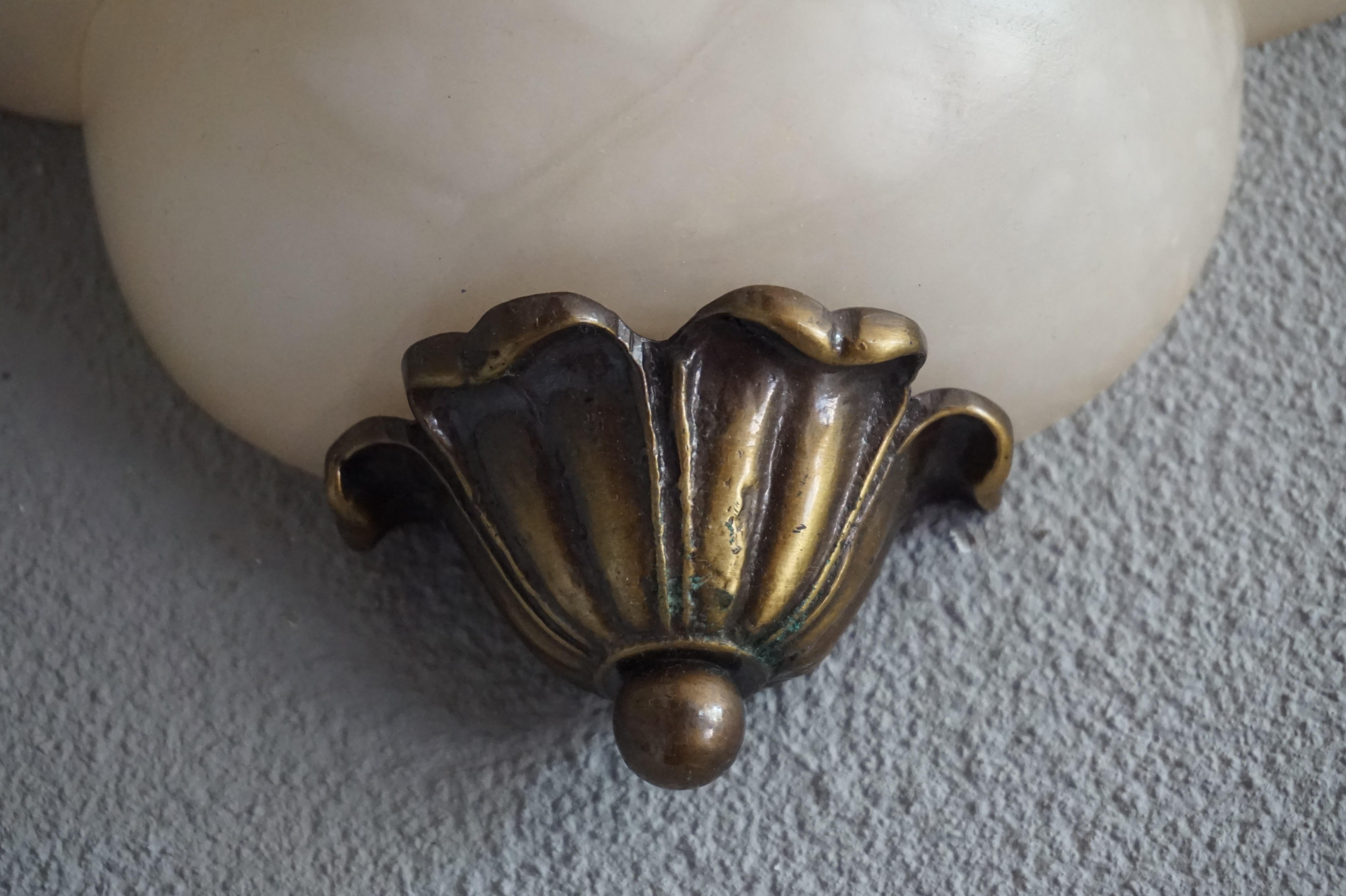 Pair of Handmade French Art Deco Style Alabaster & Bronze Sconces / Wall Lights 3
