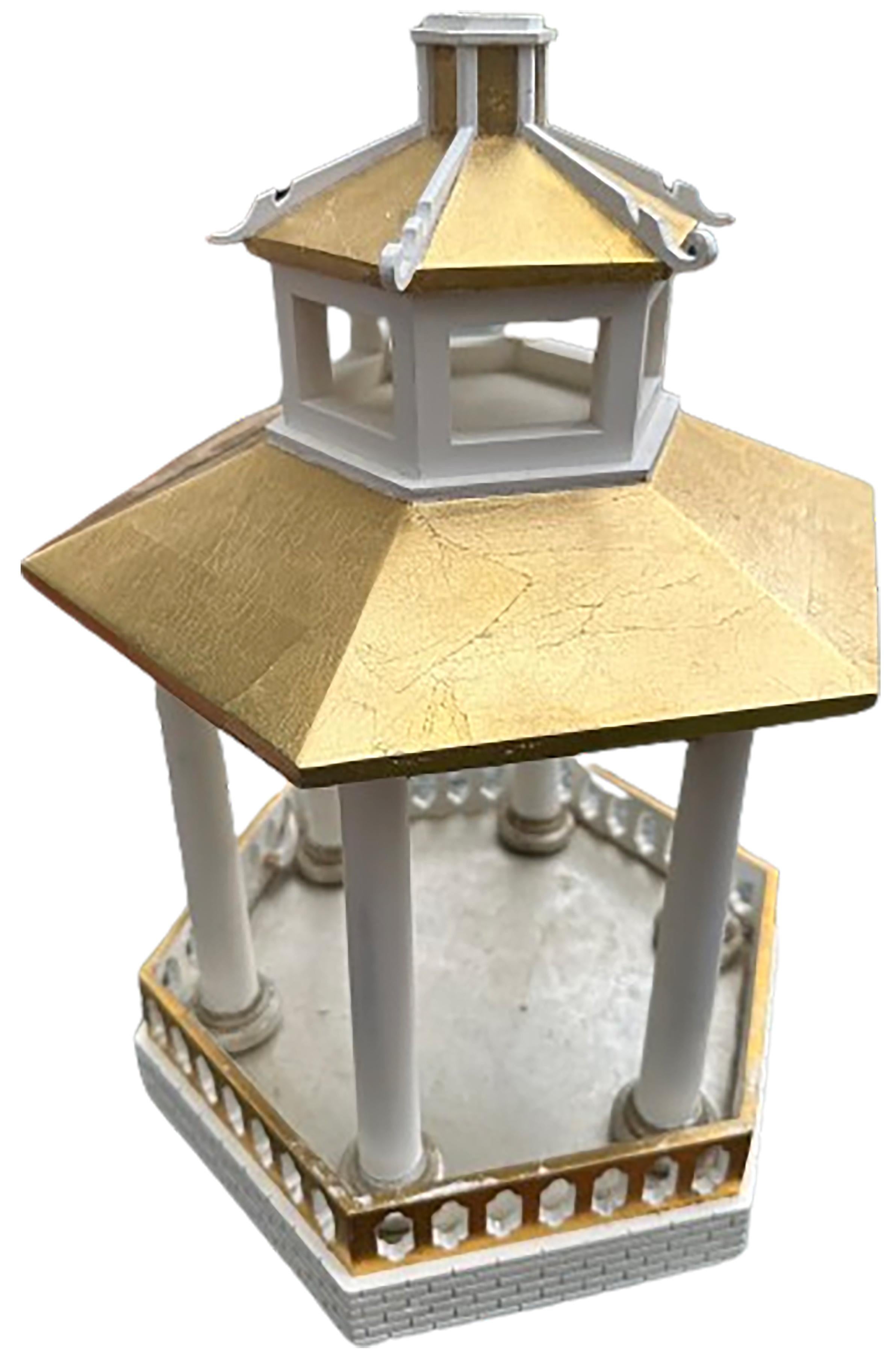 American Pair of Handmade Gilded Pagoda Models with Hexagonal Bodies For Sale