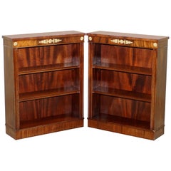 Vintage Pair of Handmade in England Regency Style Dwarf Mahogany Library Bookcases