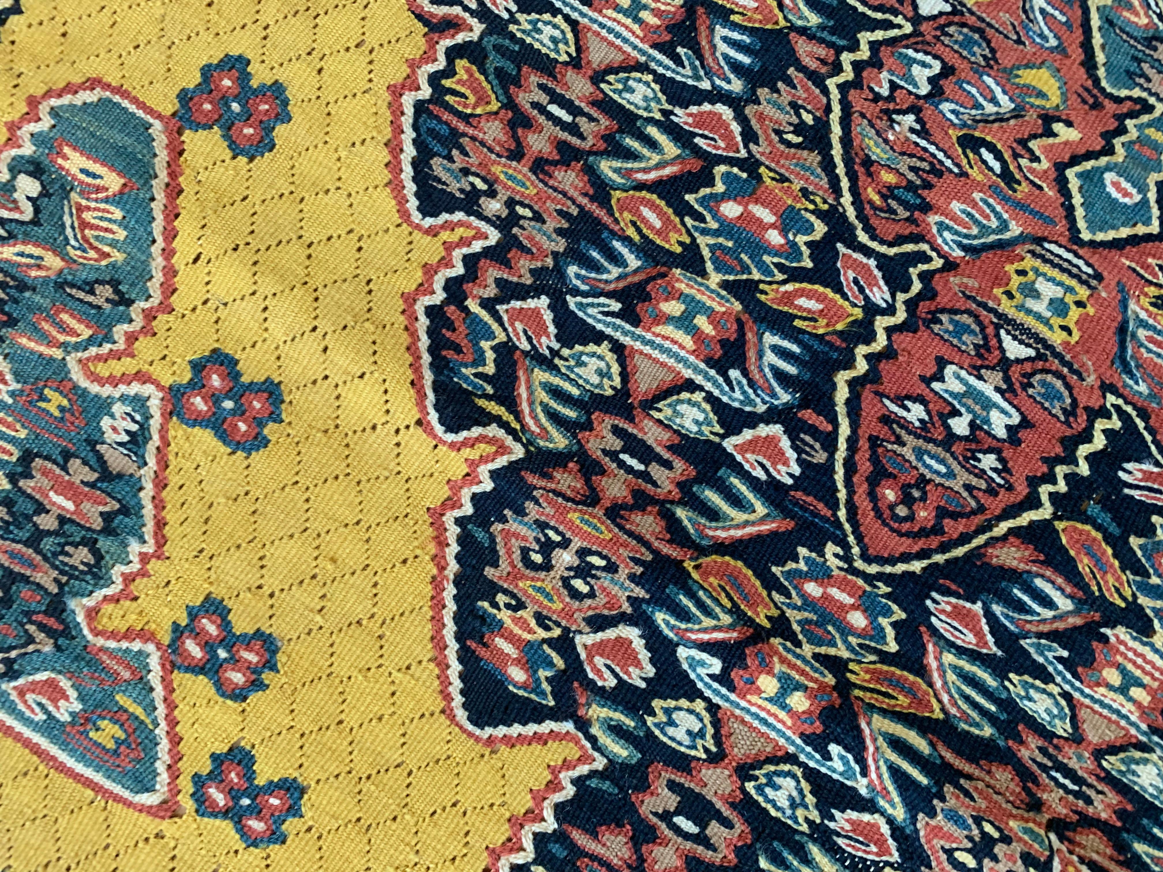 Pair of Handmade Kilim Rugs Two Traditional Yellow Wool & Silk Rugs For Sale 2