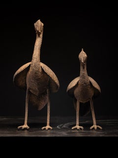 Pair of handmade metal forged Guinea Fowls.