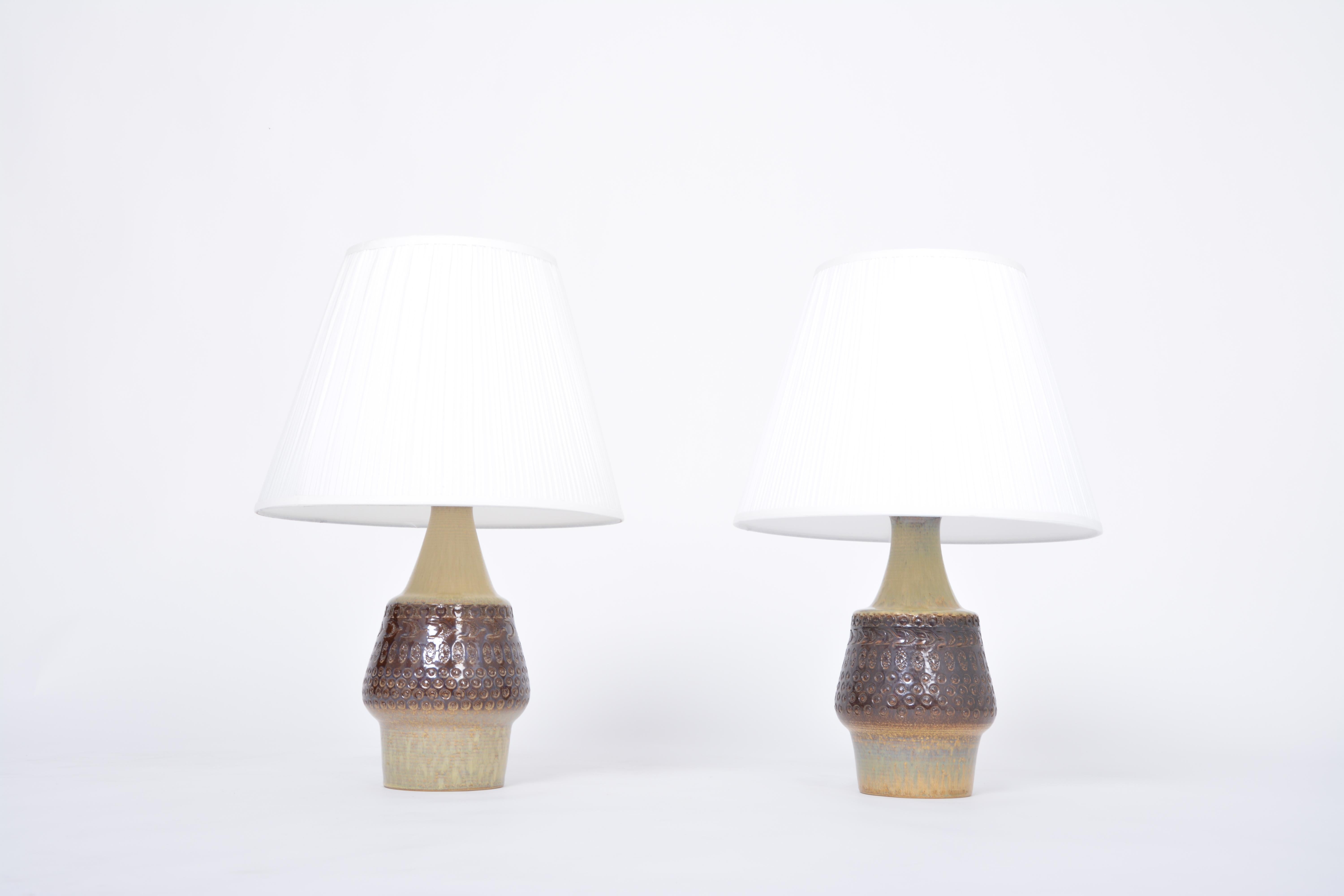 Glazed Pair of Handmade Mid-Century Modern Danish Stoneware Table lamps by Soholm