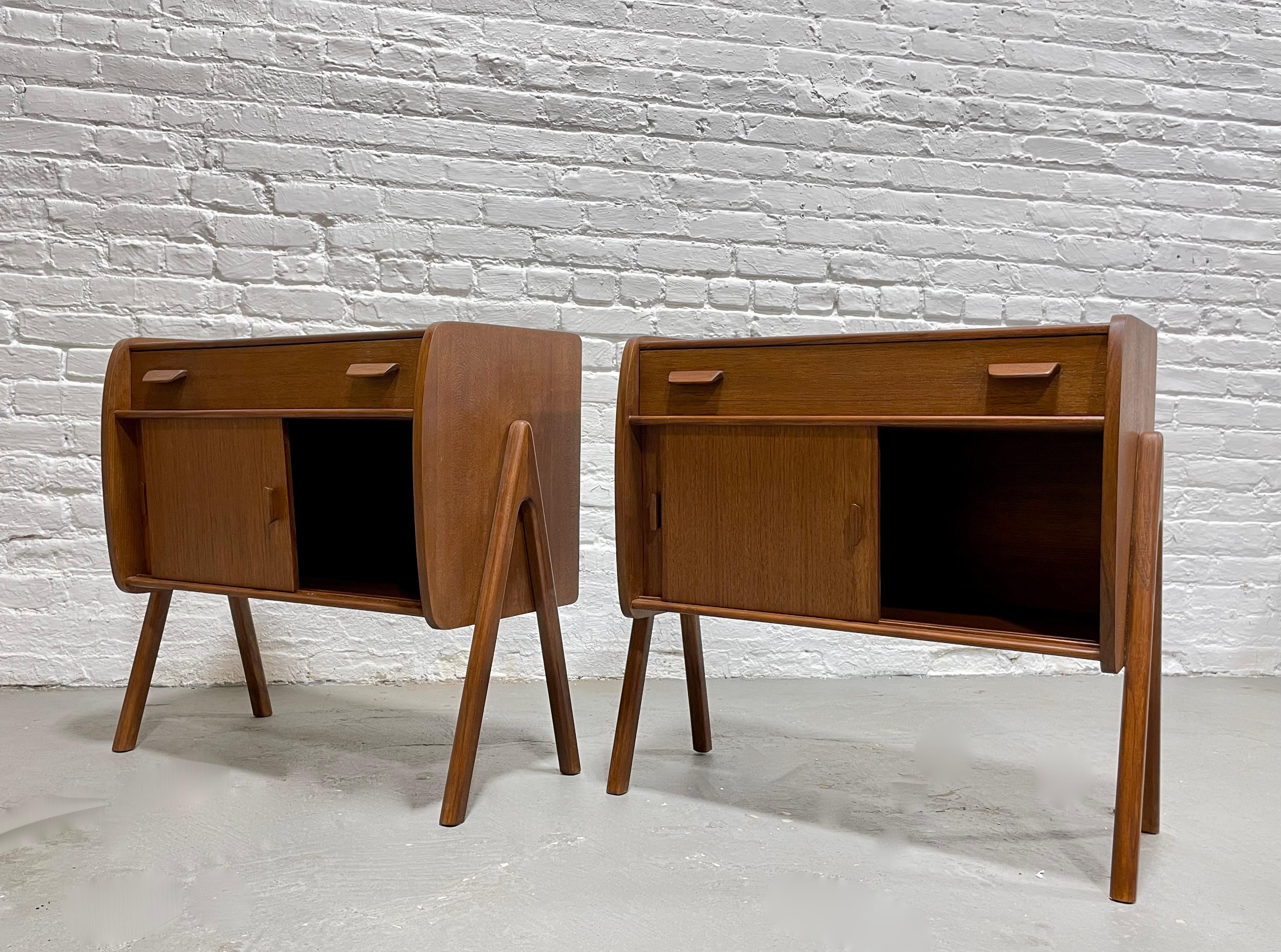 Contemporary Pair of Handmade Mid-Century Modern Teak Cabinets / Nightstands / Bedside Tables