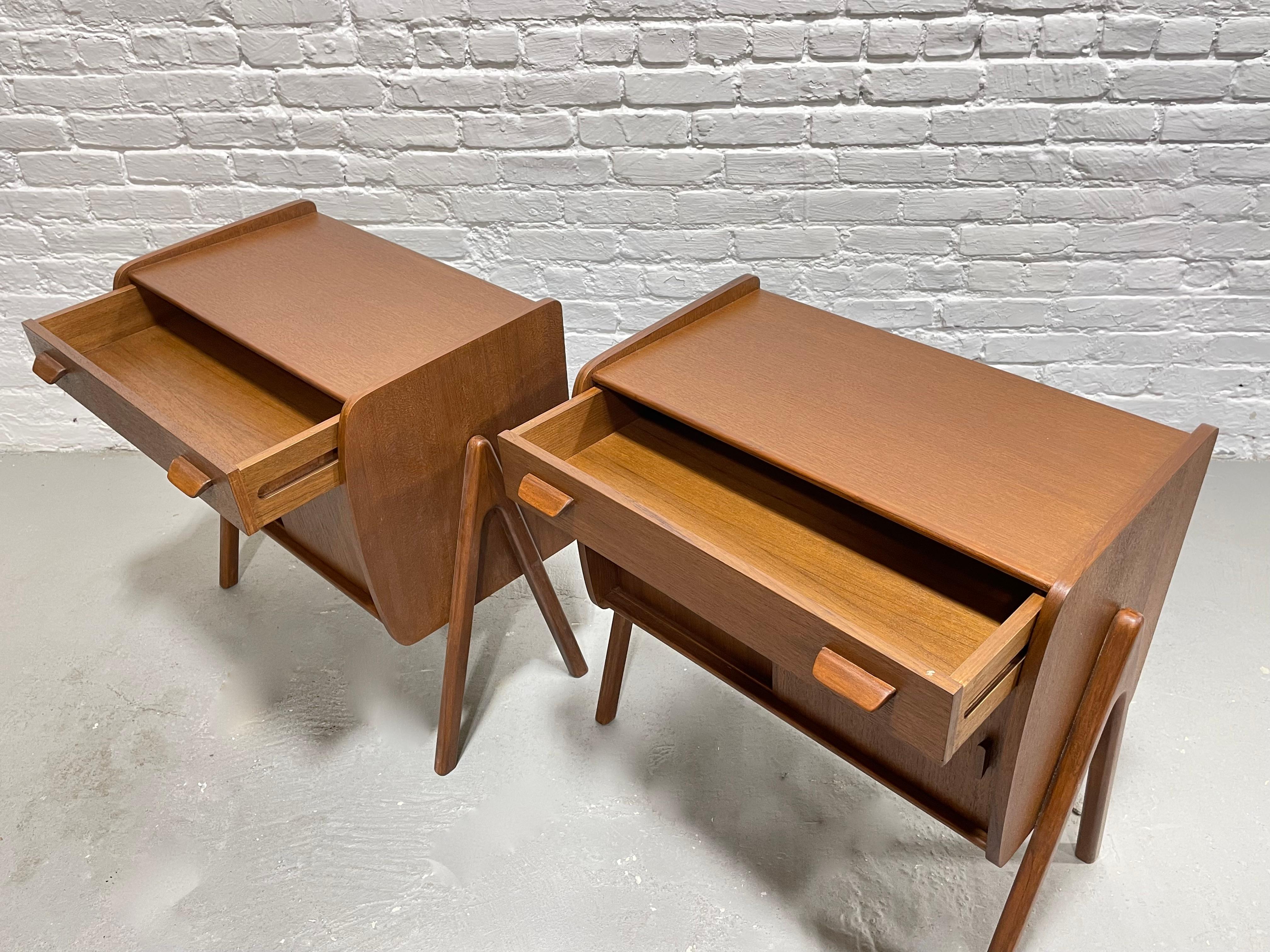 Wood Pair of Handmade Mid-Century Modern Teak Cabinets / Nightstands / Bedside Tables