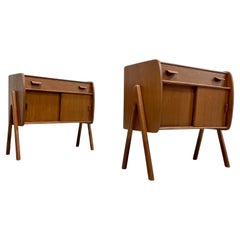 Pair of Handmade Mid-Century Modern Teak Cabinets / Nightstands / Bedside Tables