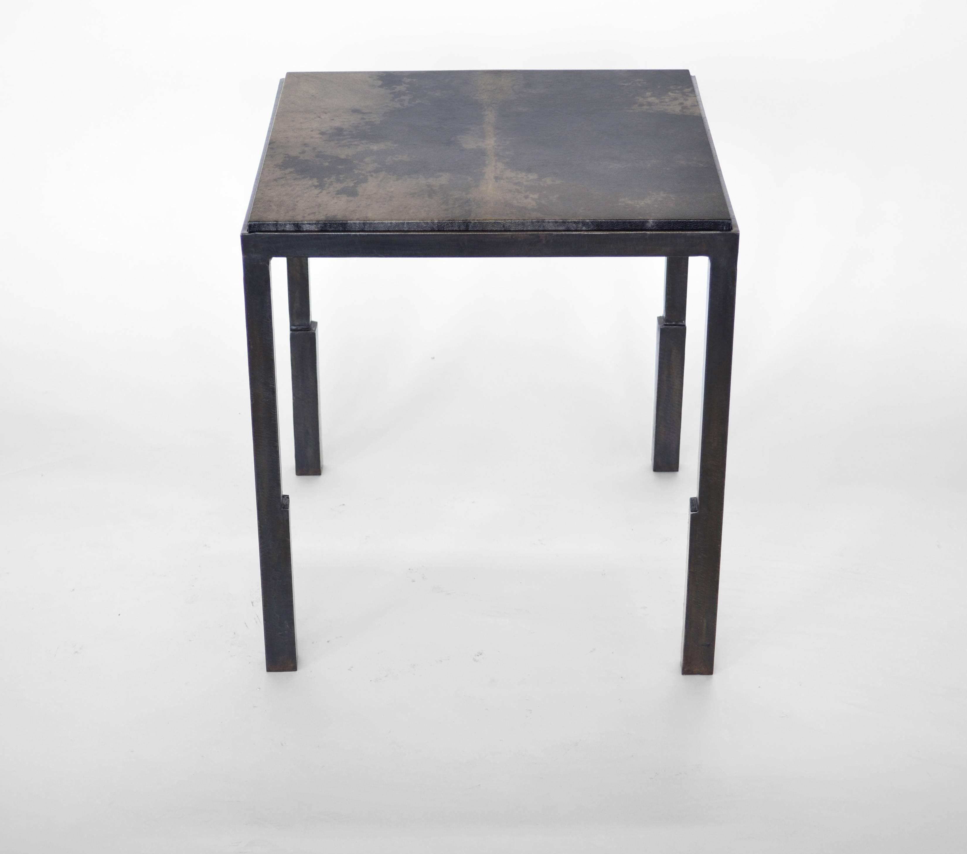 American Parchment Side Table Pair Modern Geometric Stark Thick Handmade Blackened Steel For Sale