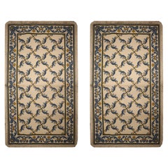 Pair of Handmade Needlepoint Rugs Symmetrical Traditional Design Carpet