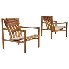 Pair of Handmade Oak Lounge Chairs by Jørgen Nilsson, Denmark, 1964