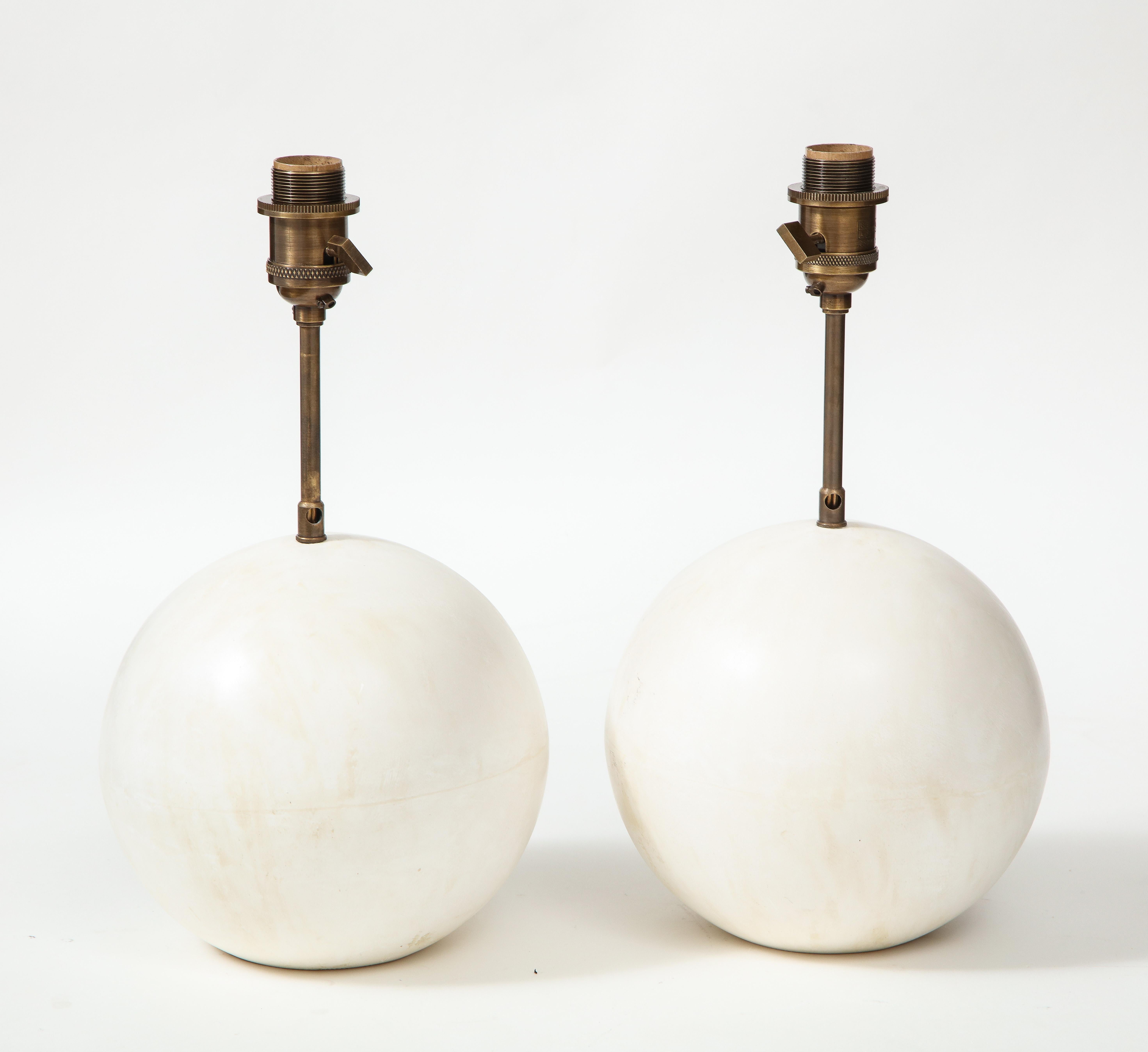 French Pair of Handmade Plaster Table Lamps with Globe Bases by Facto Atelier Paris