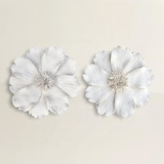 Pair of Handmade Porcelain Flowers with Custom Wall Mounts
