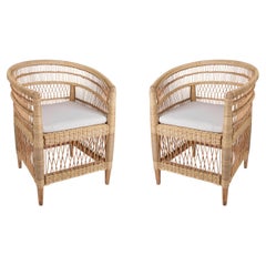 Pair of Handmade Rattan and Wooden Armchairs
