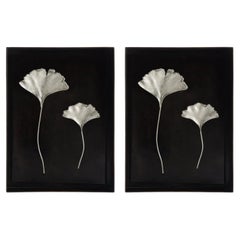 Pair of Handmade Silver Ginkgo Leaf Shadow Boxes