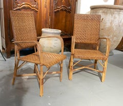 Pair of Handmade Spanish Wicker Armchairs from the 1970ies