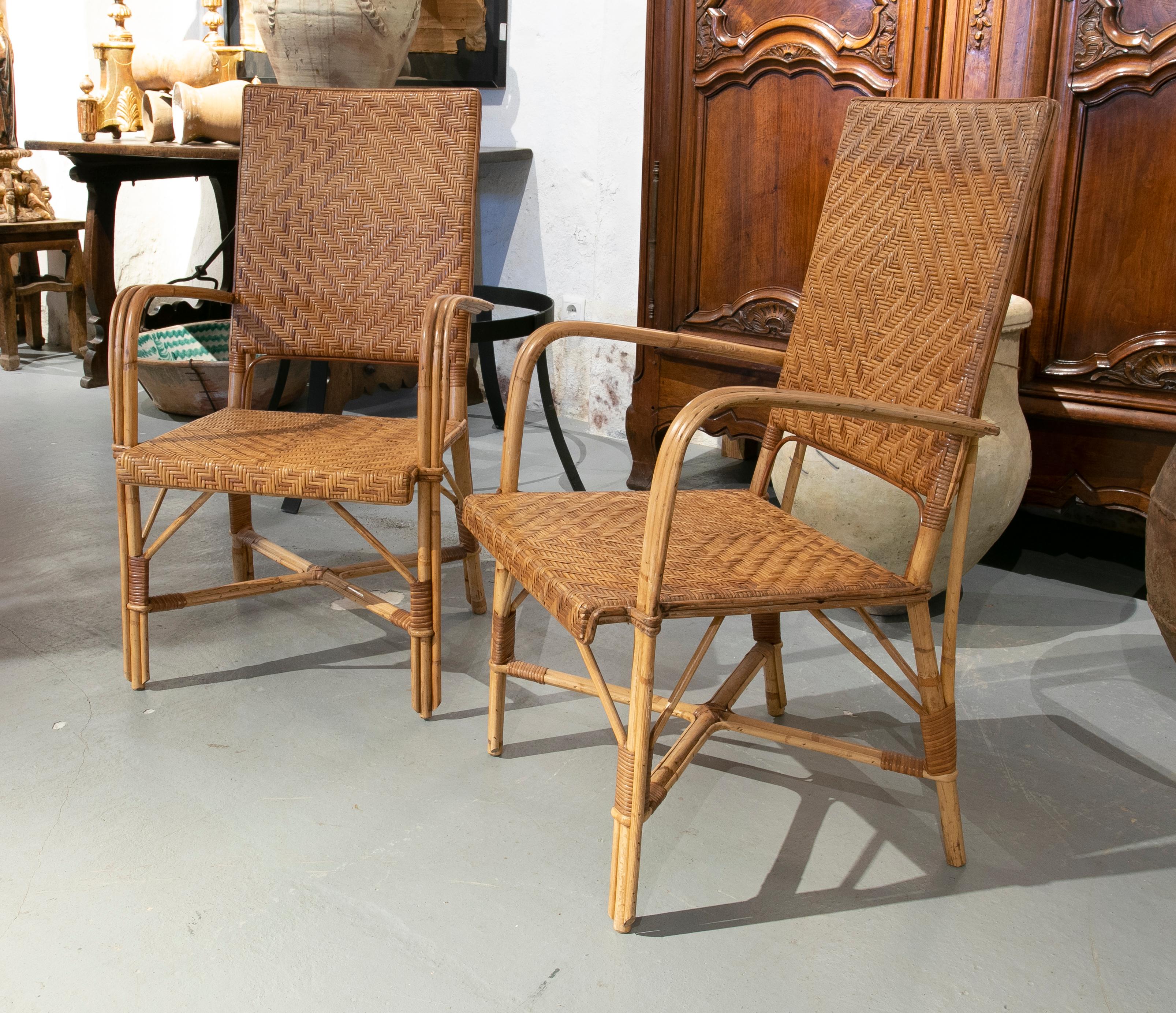 Pair of Handmade Spanish Wicker Armchairs from the 1970ies In Good Condition For Sale In Marbella, ES