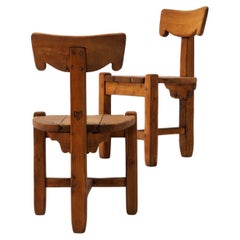 Pair of Handmade Tuscan Tripod Side Chairs, 1960s-70s Italy