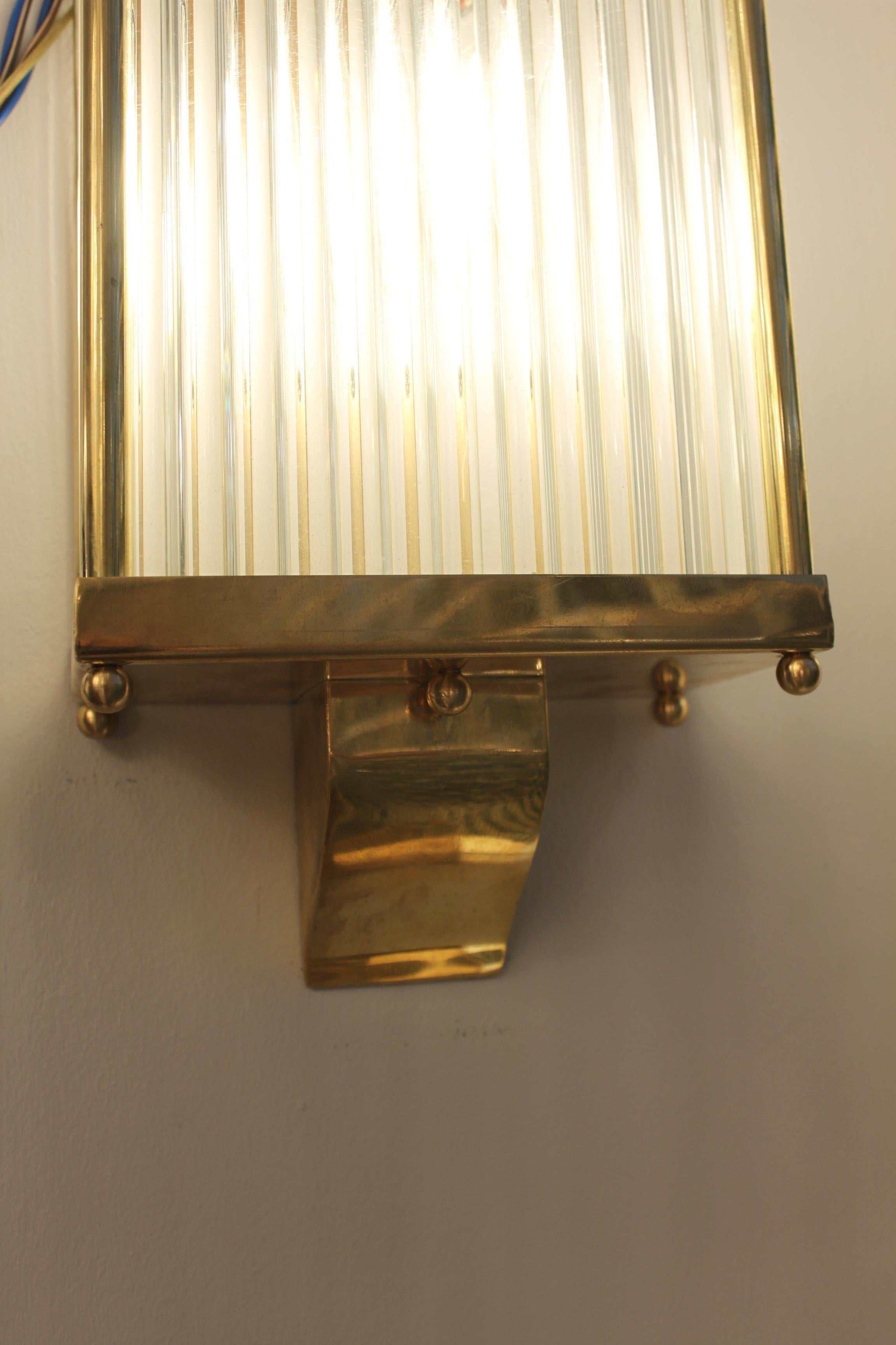Handmade Venetian Art Deco Style Wall Lights in Brass & Tubular Glass Rod, Pair 1