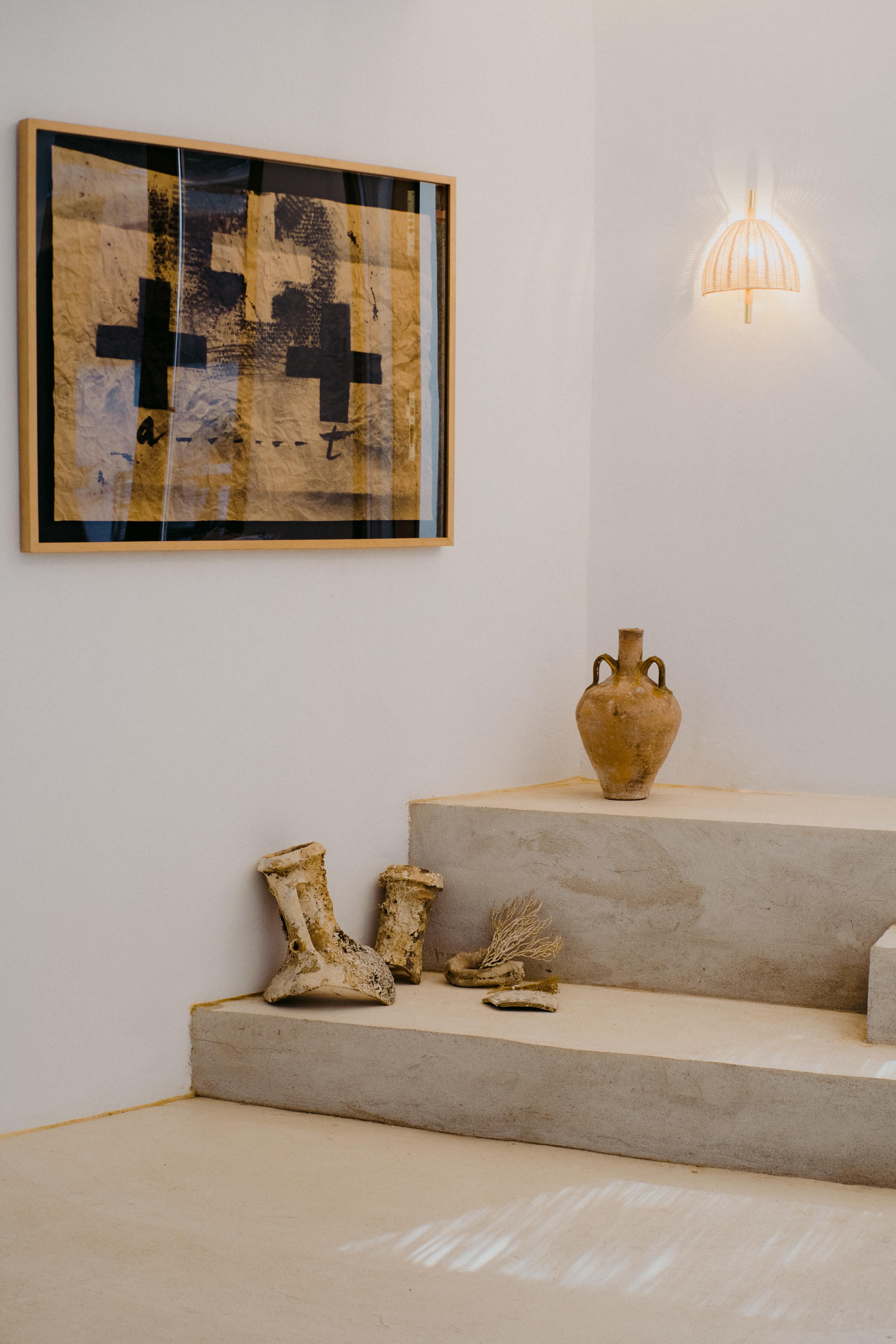 Spanish Pair of, Handmade, Wall Lamp, Natural Rattan Brass, Mediterranean Objects, A