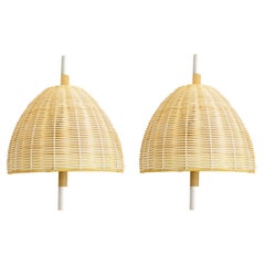 Pair of, Handmade Wall Lamp, Natural Rattan, White, Mediterranean Objects