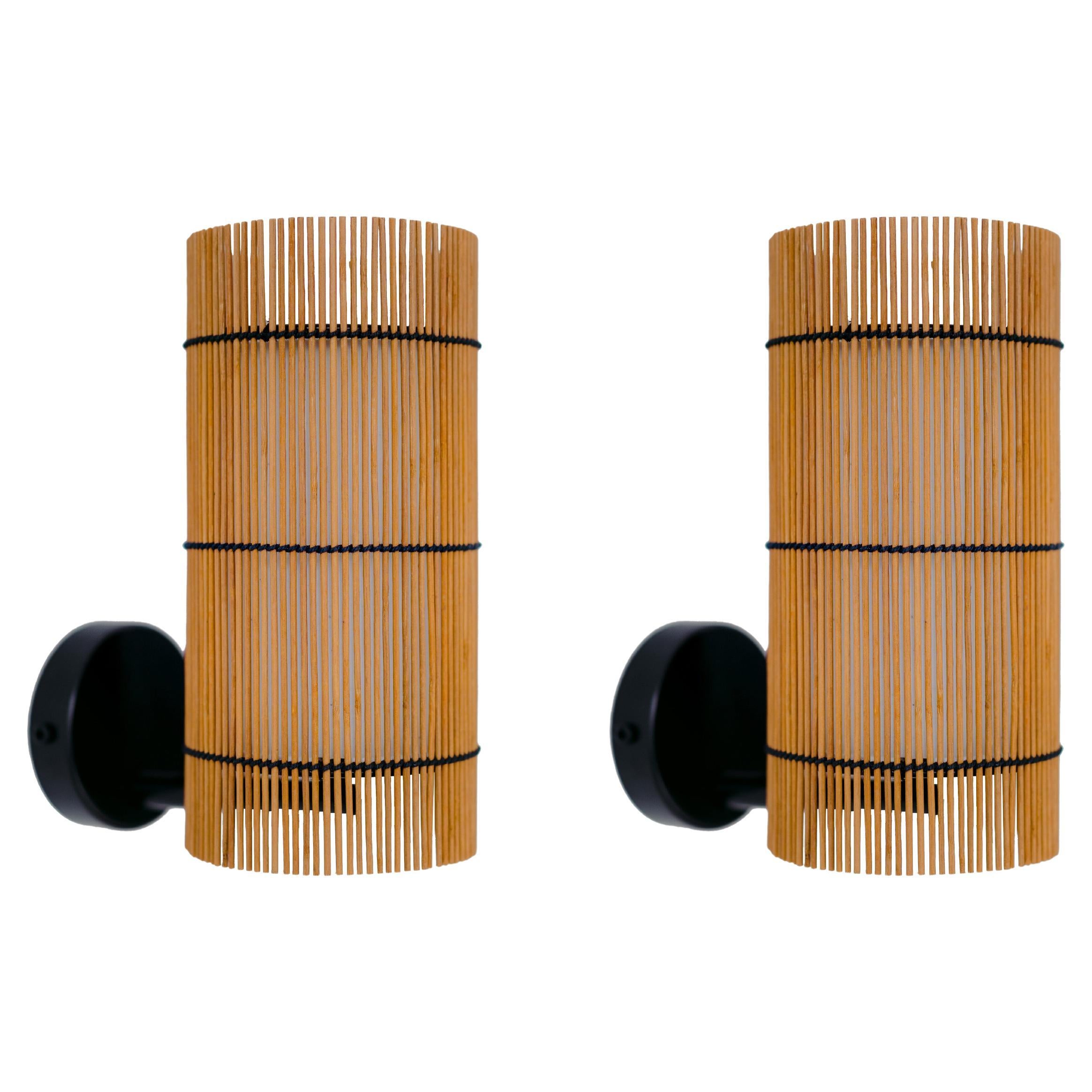 Pair of, Handmade Wall Lamp Sconce, Bamboo Cherry, by Mediterranean Objects