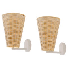 Pair of, Handmade, Wall Lamp Sconce, Rattan Cone, by Mediterranean Objects