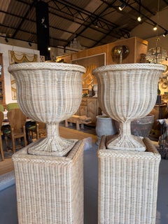 Pair of Handmade Wicker Cups with Rectangular Bases and wooden Structure