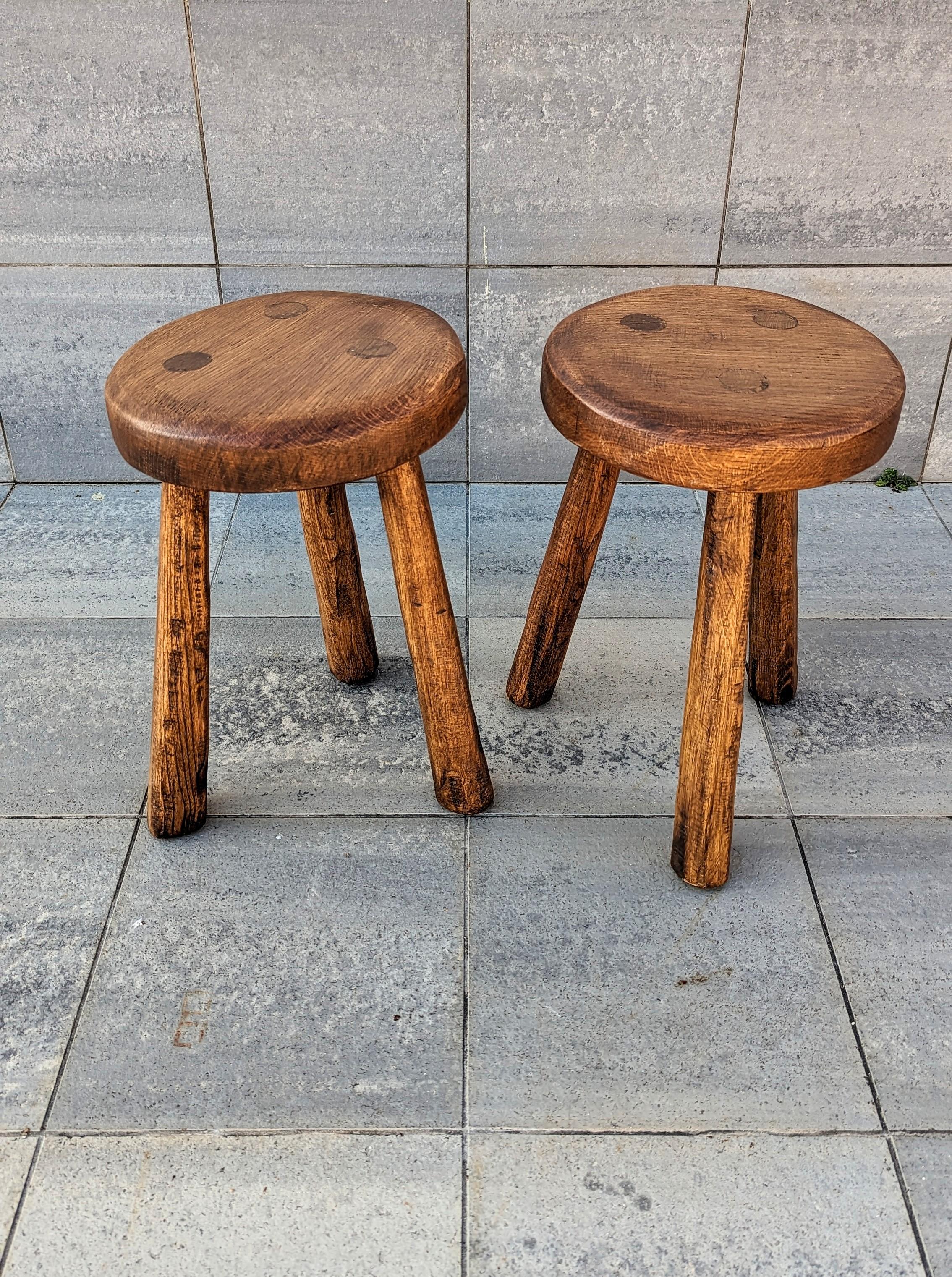 Pair of Handmade Wooden Stool, France 1970s For Sale 5