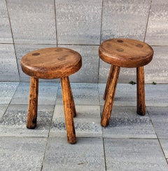 Pair of Handmade Wooden Stool, France 1970s
