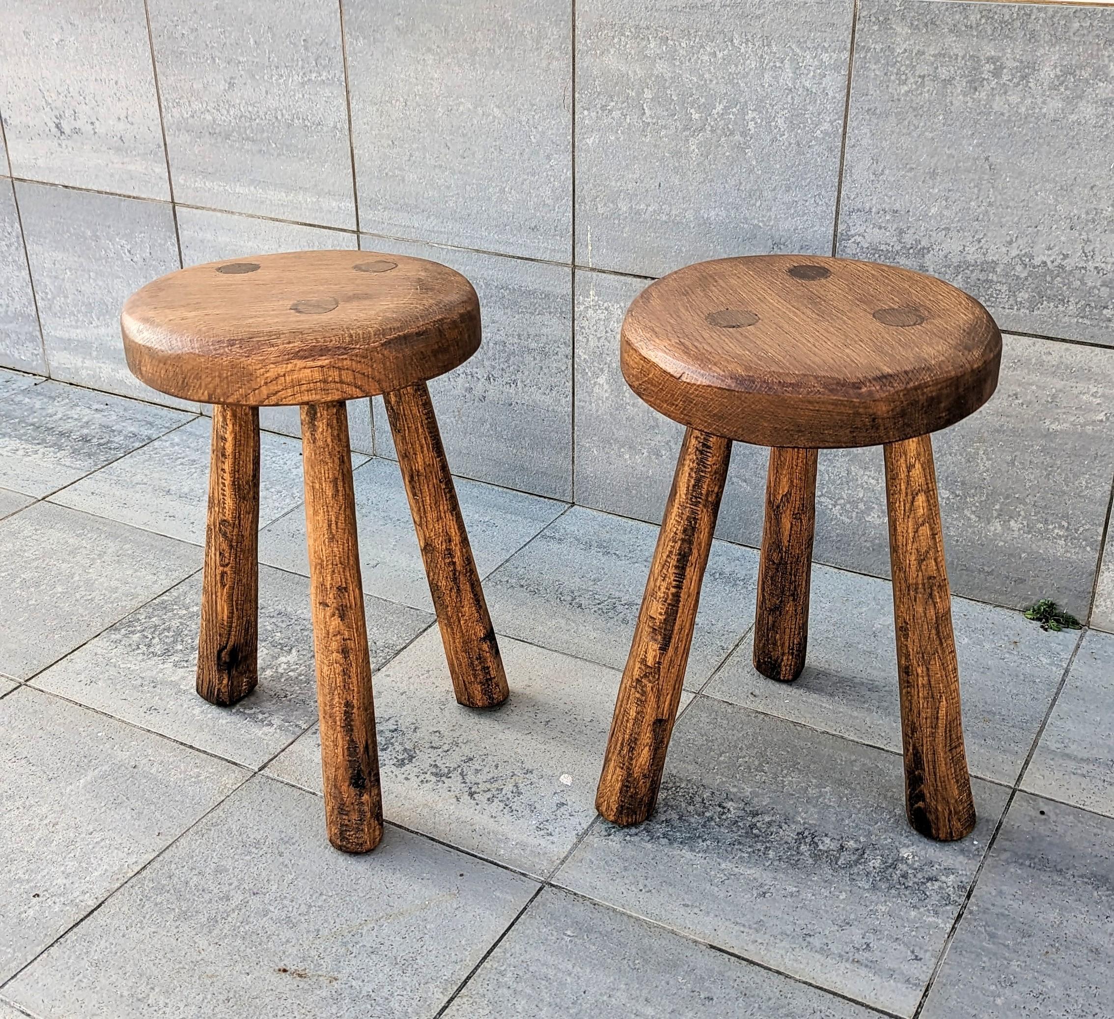 French Pair of Handmade Wooden Stool, France 1970s For Sale