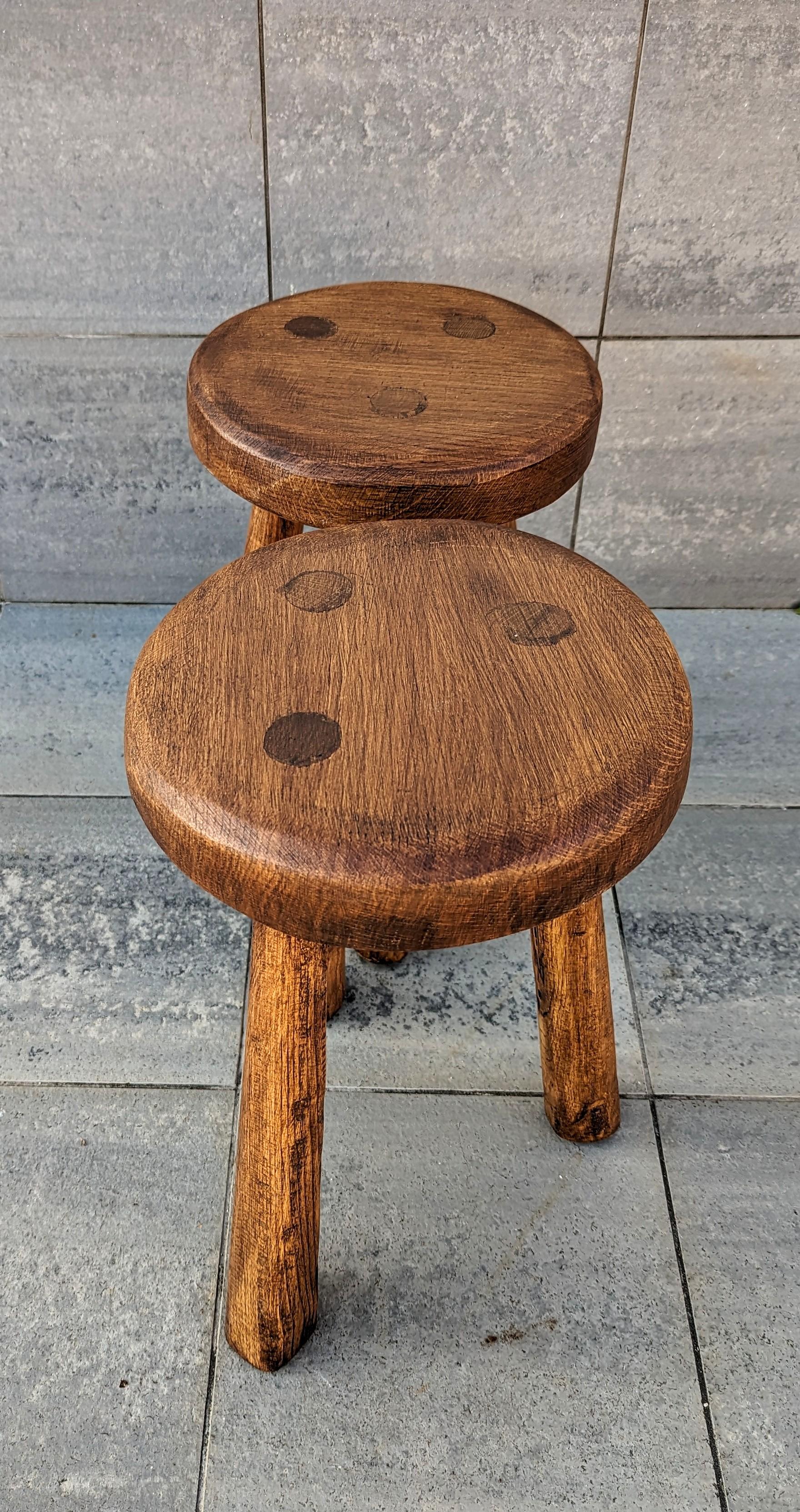 Pair of Handmade Wooden Stool, France 1970s In Good Condition For Sale In L'Escala, ES