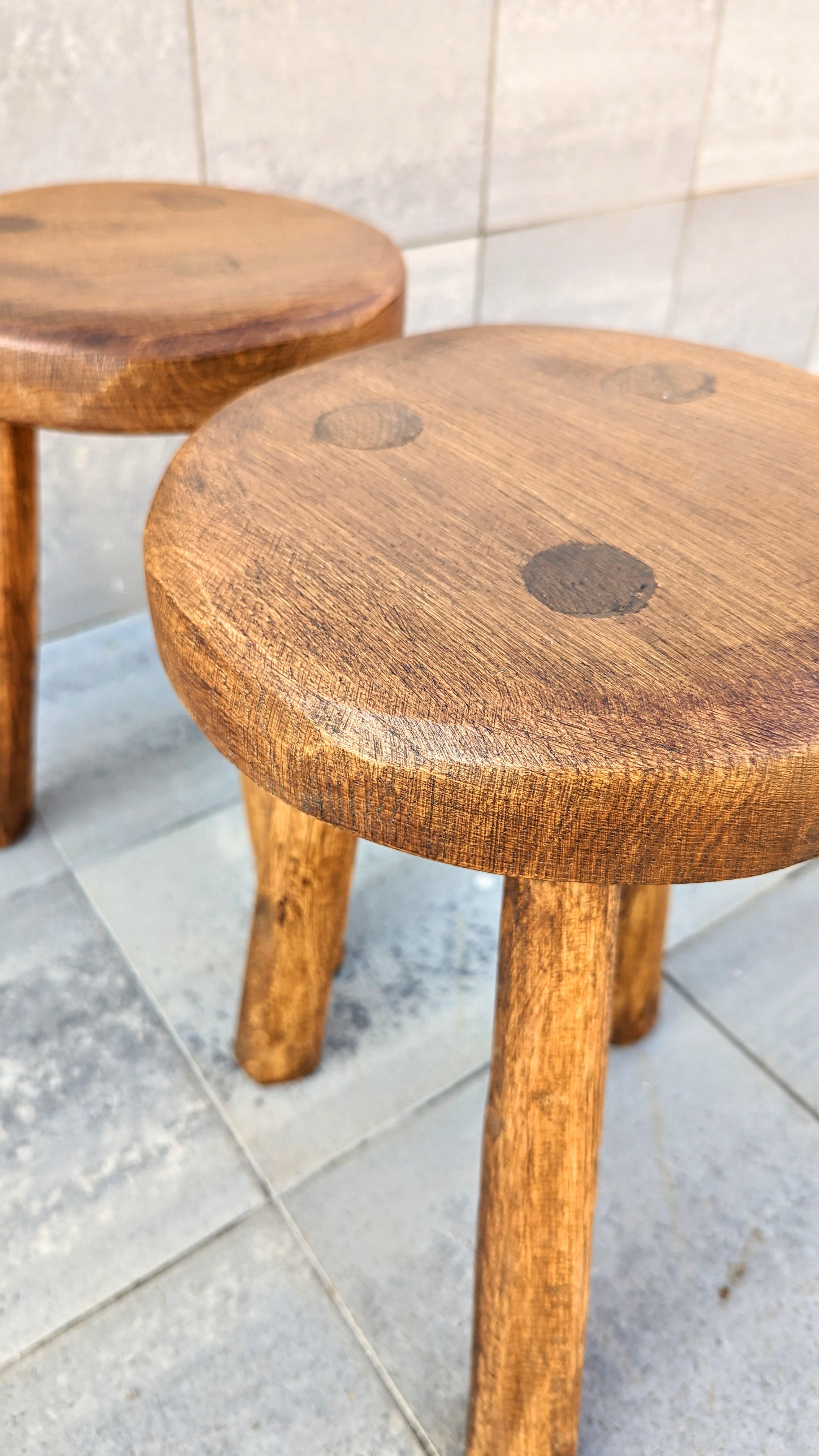 Pair of Handmade Wooden Stool, France 1970s For Sale 2