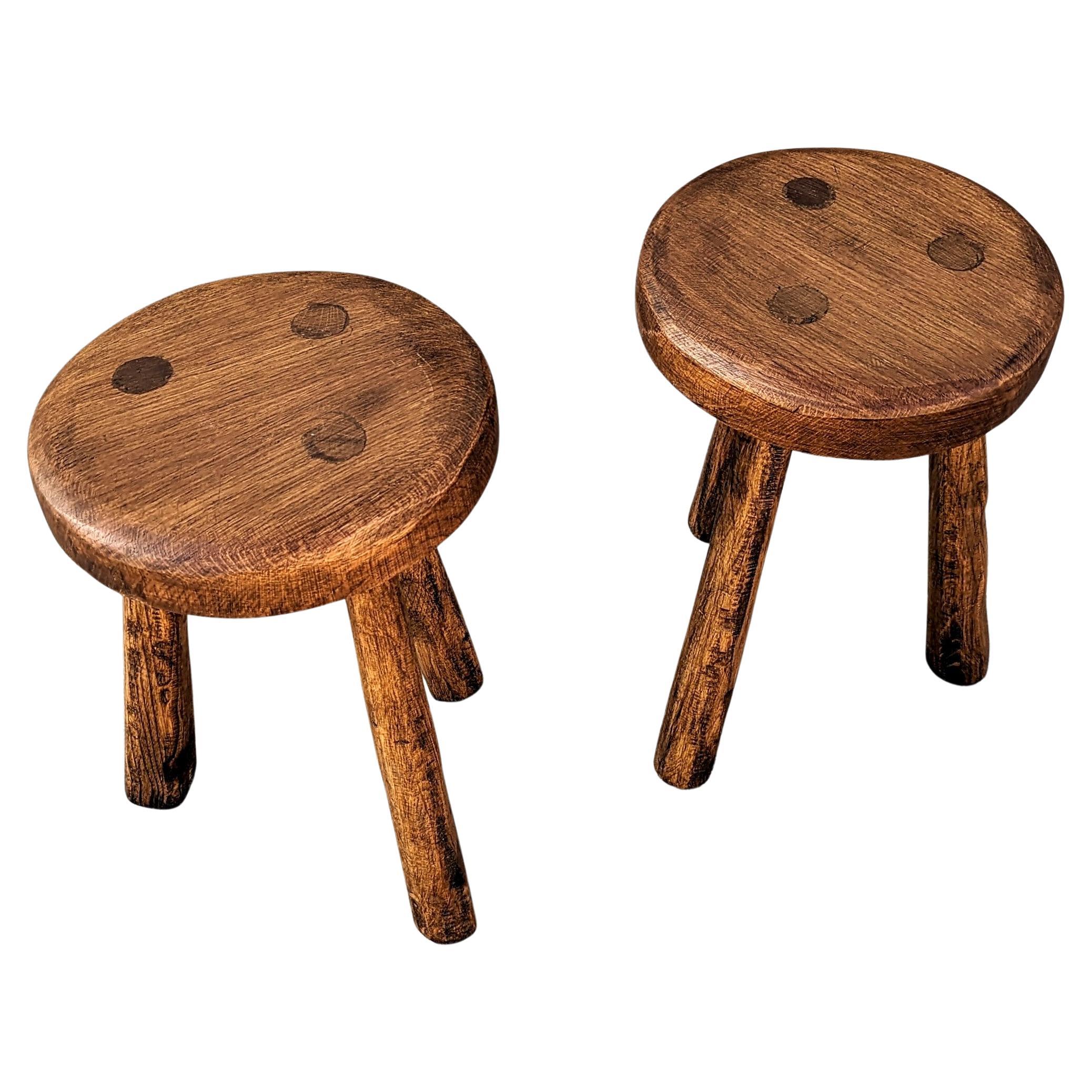 Pair of Handmade Wooden Stool, France 1970s For Sale