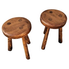 Used Pair of Handmade Wooden Stool, France 1970s