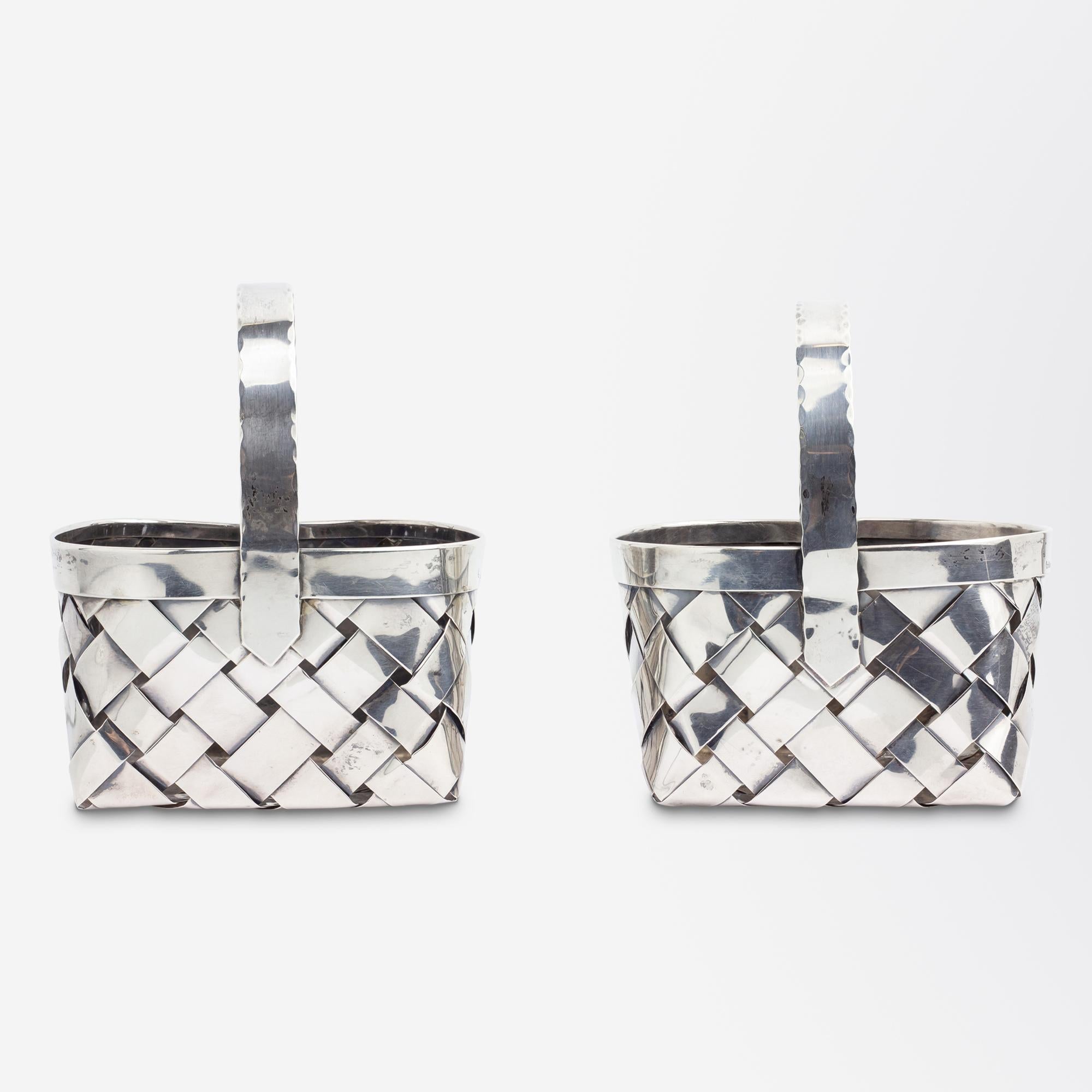 Modern Pair of Handmade, 'Woven', Sterling Silver Baskets by Cartier
