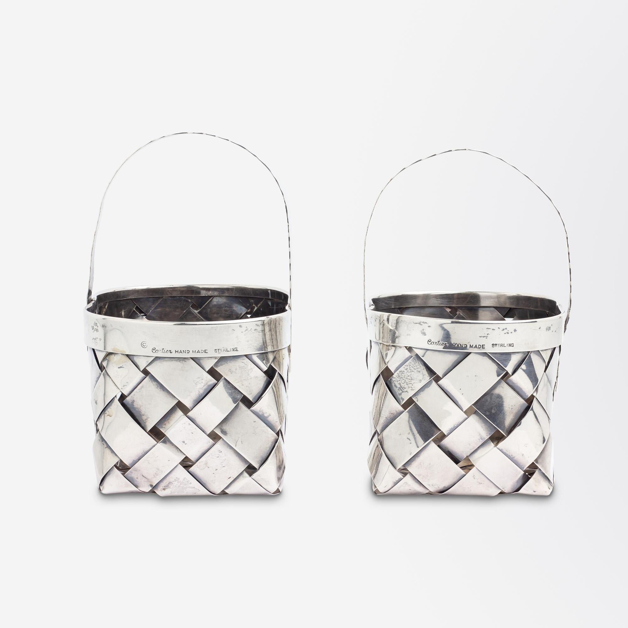 Pair of Handmade, 'Woven', Sterling Silver Baskets by Cartier In Good Condition In Brisbane, QLD