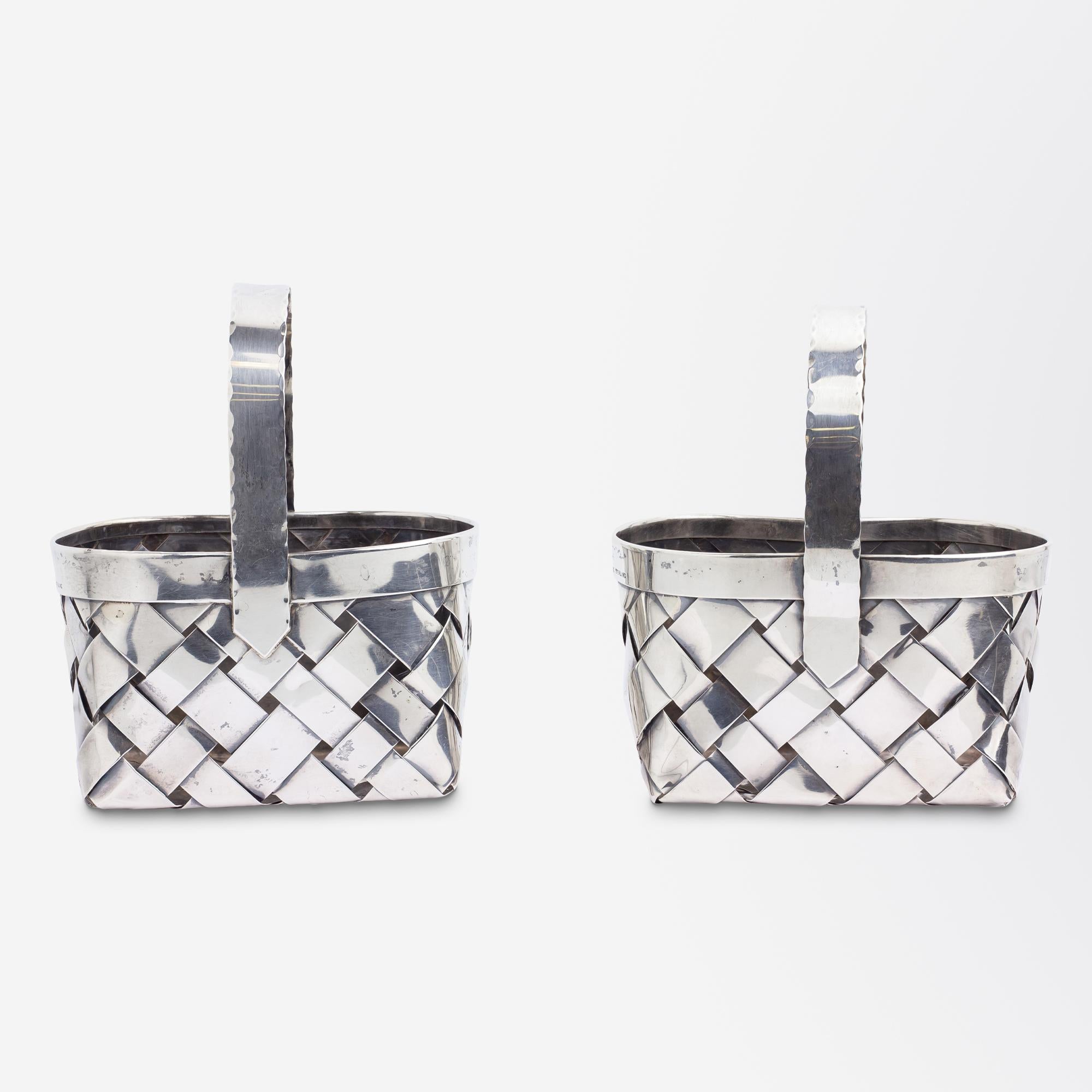 Women's or Men's Pair of Handmade, 'Woven', Sterling Silver Baskets by Cartier