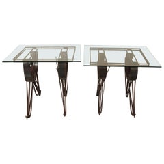 Pair of Handmade Wrought Iron Side Tables