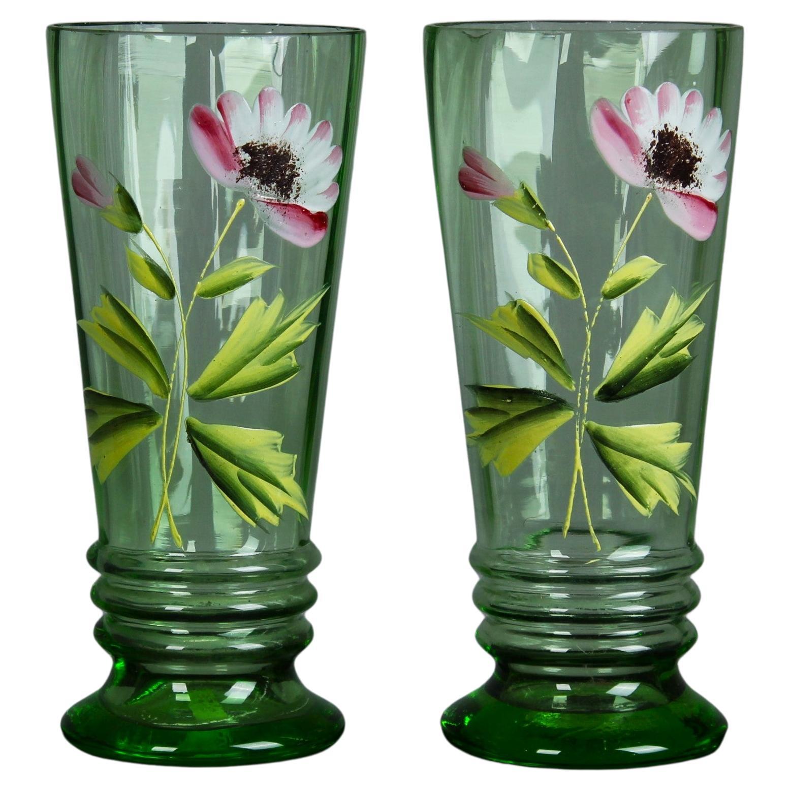 Pair Of Handpainted Glasses, Mid-20th Century, France, 15 cm
