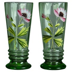 Pareja De Vasos Pintados A Mano, Mediados Siglo XX, Francia, 15 cm