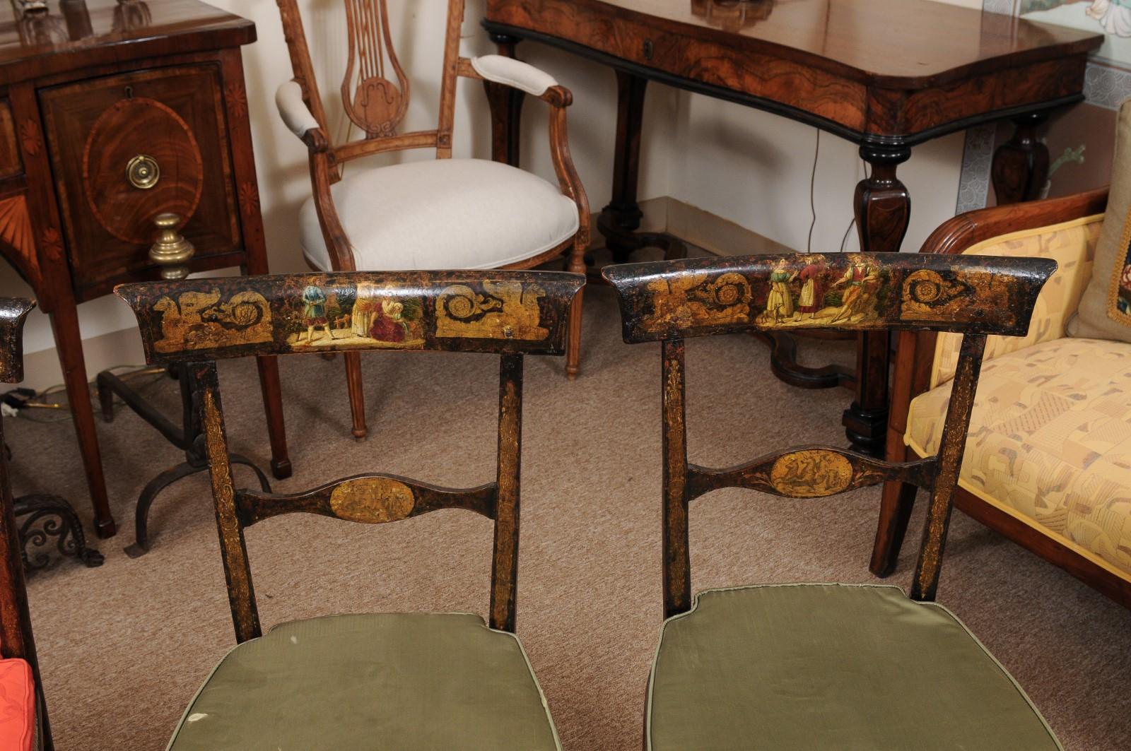 Pair of Handpainted Side Chairs with Rush Seats, Italy, circa 1820 For Sale 5
