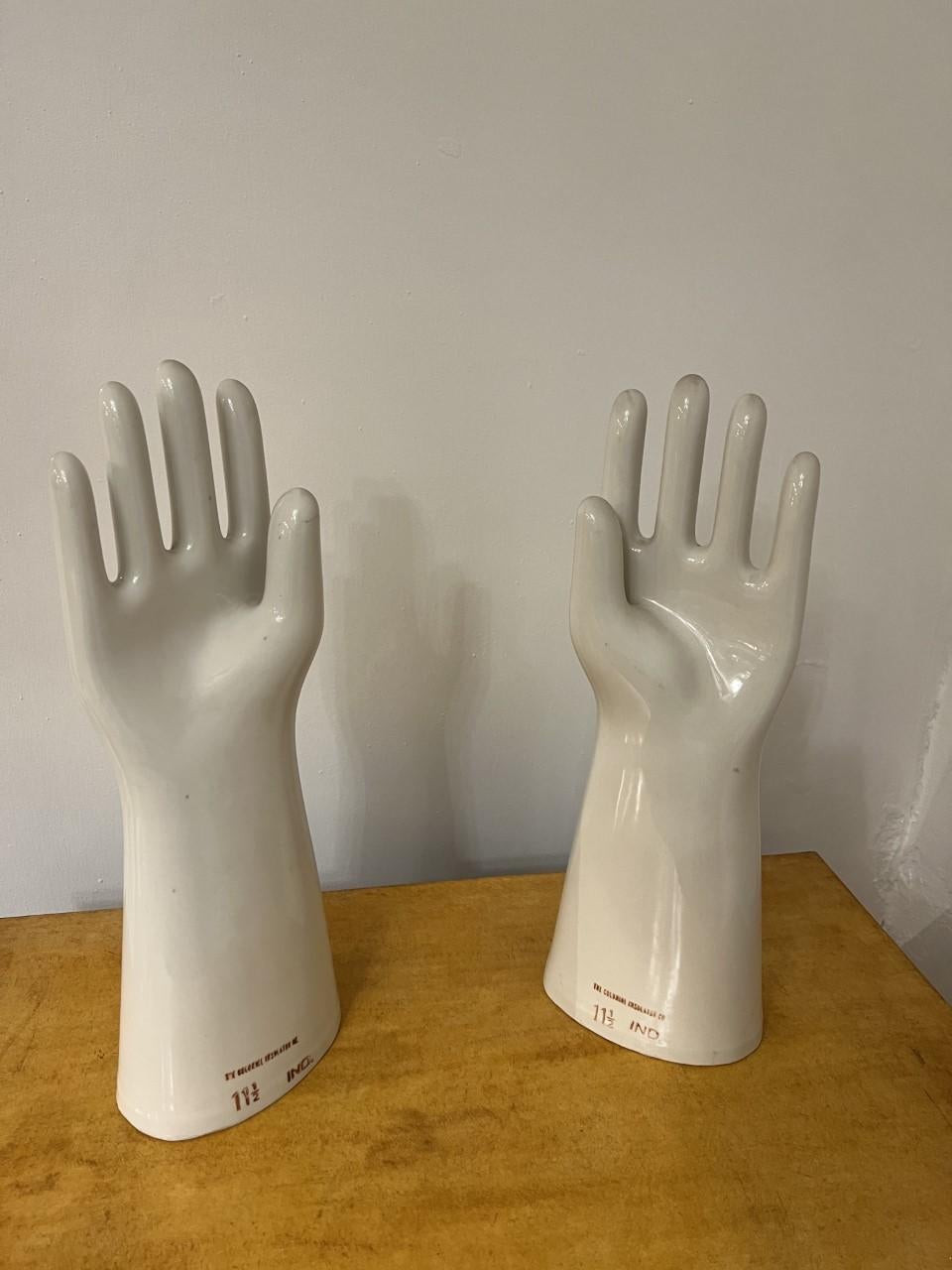 Art Deco Pair of Hands on Ceramics 'the Colonial Insulator Co' 11/1/2 Ind, Patent 22615 For Sale