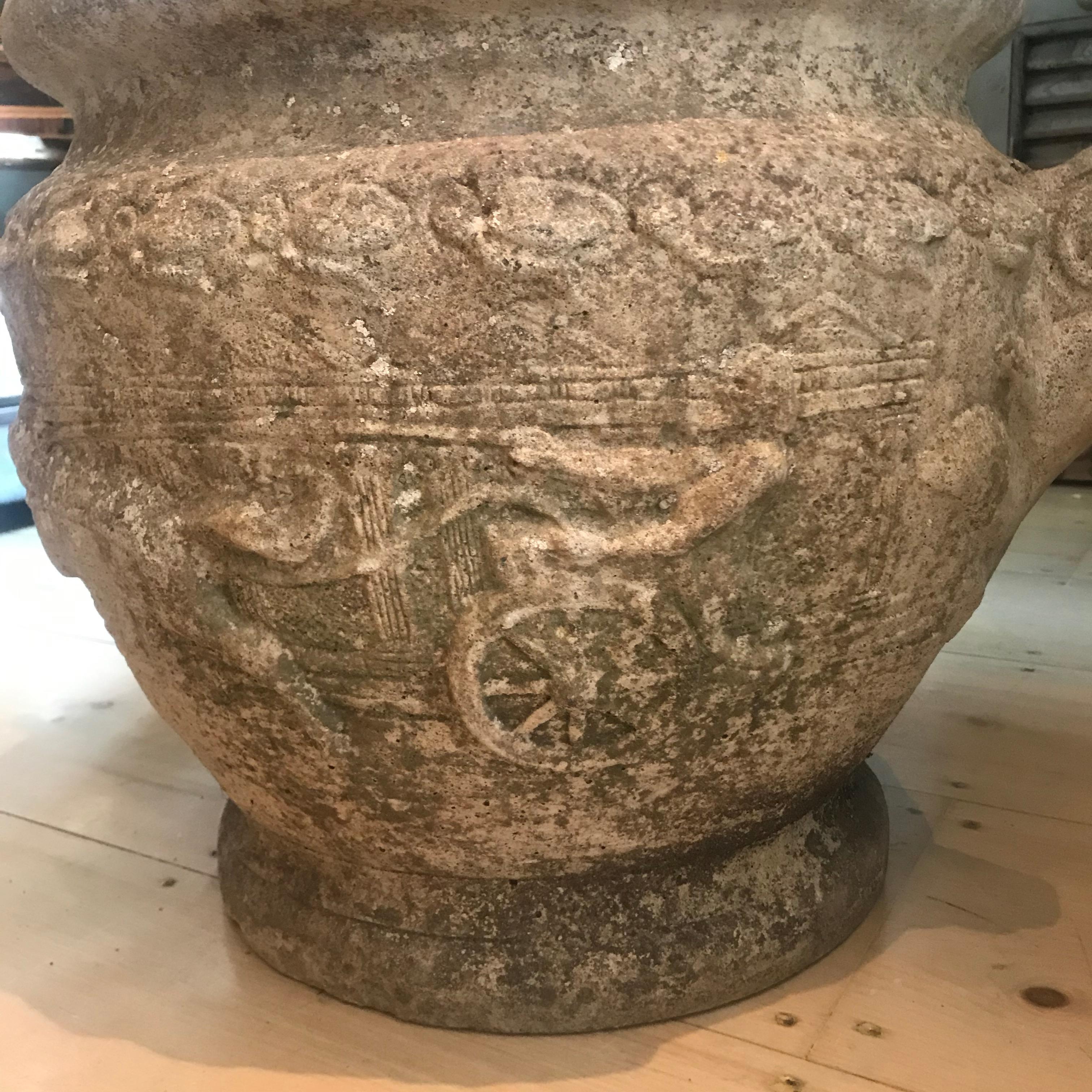 Pair of Handsome 19th Century French Relief Stone Urns 9